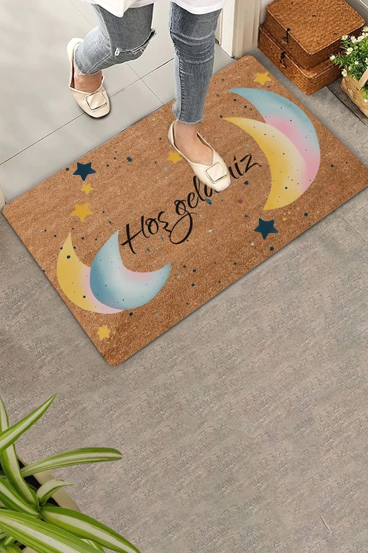 Valerine Life Ay ve Yıldız Temalı Hoş Geldiniz Kapı Önü Paspası 45x70cm