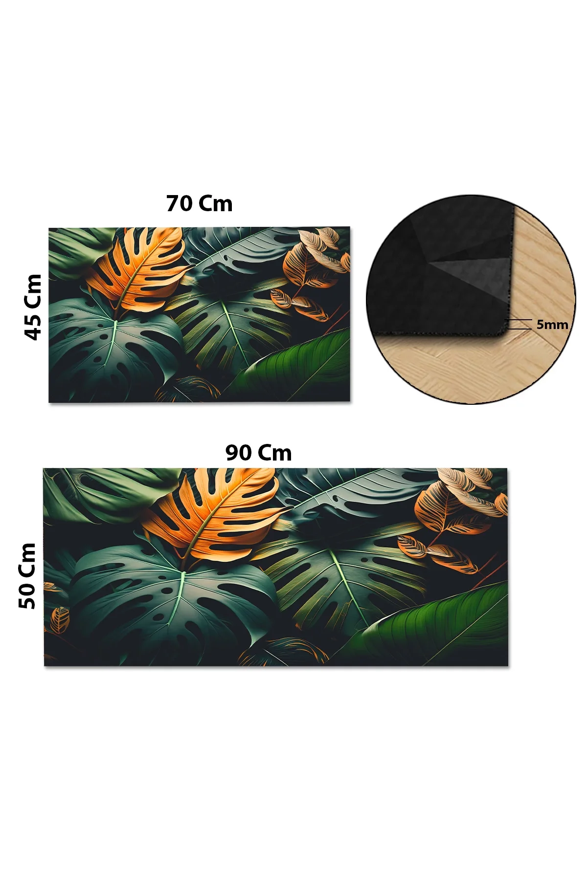 Valerine Life Yeşil Palmiye Yapraklı Mutfak Matı Halısı Yıkanır Kaymaz Taban Tezgah Önü Paspası İkili Set