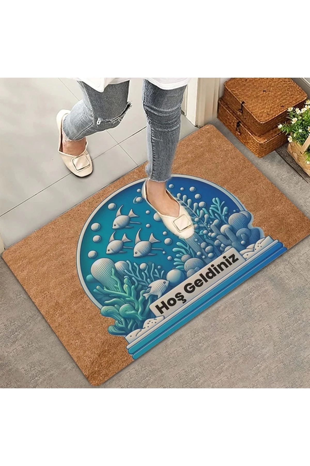 Valerine Life Balıklar ve Deniz Çayırları Hoş Geldiniz Kapı Önü Paspası 45x70cm