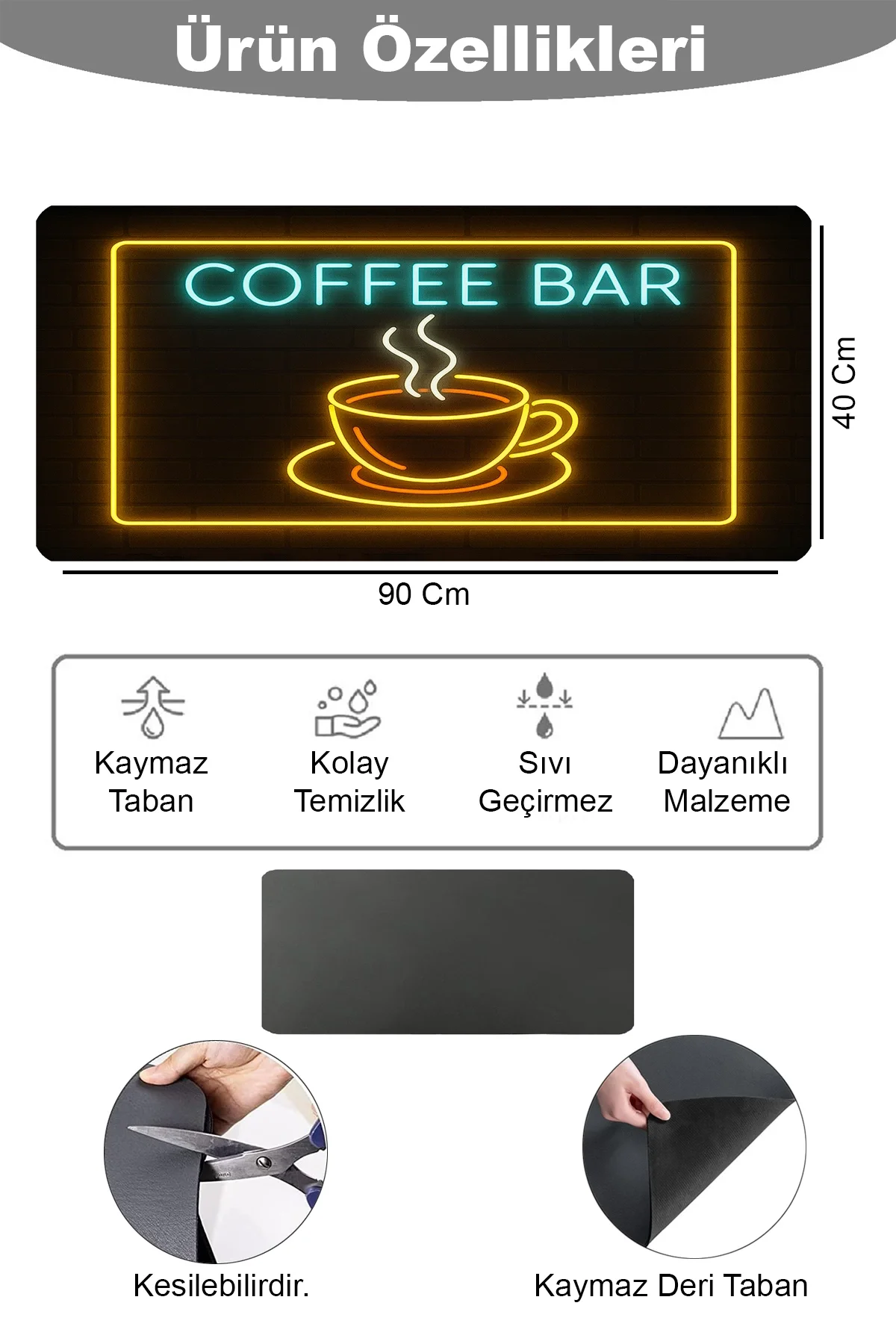 Valerine Life Barista Kahve Barı Tezgah Matı Sıvı Geçirmez XXL Büyük Boy Espresso Makinesi Pad 40x90cm 27BRD250827