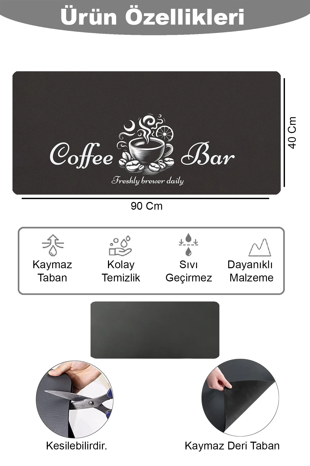 Valerine Life Barista Matı Sıvı Geçirmez Büyük Boy XXL Kahve Barı Espresso Kahve Makinesi Pad 40x90cm 27241224