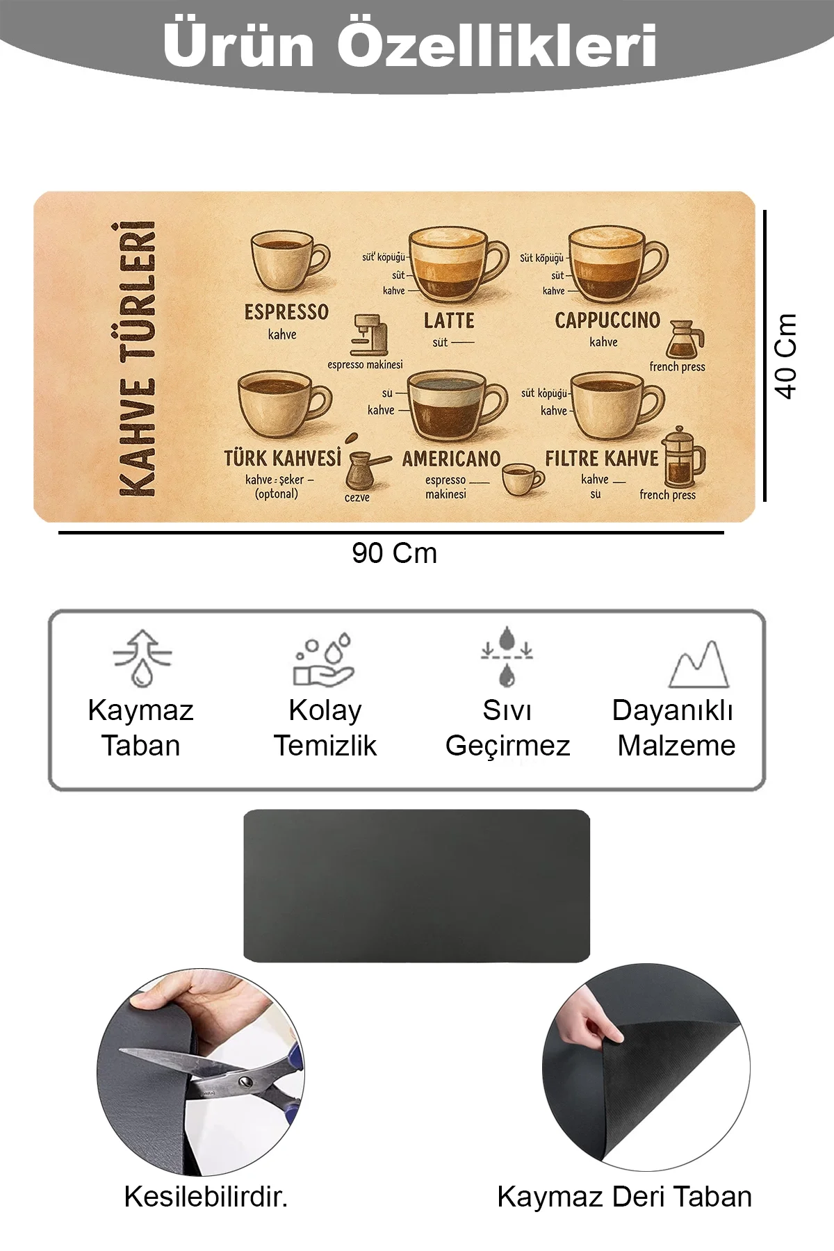 Valerine Life Barista Matı Sıvı Geçirmez Büyük Boy XXL Kahve Barı Espresso Kahve Makinesi Pad 40x90cm 27250224