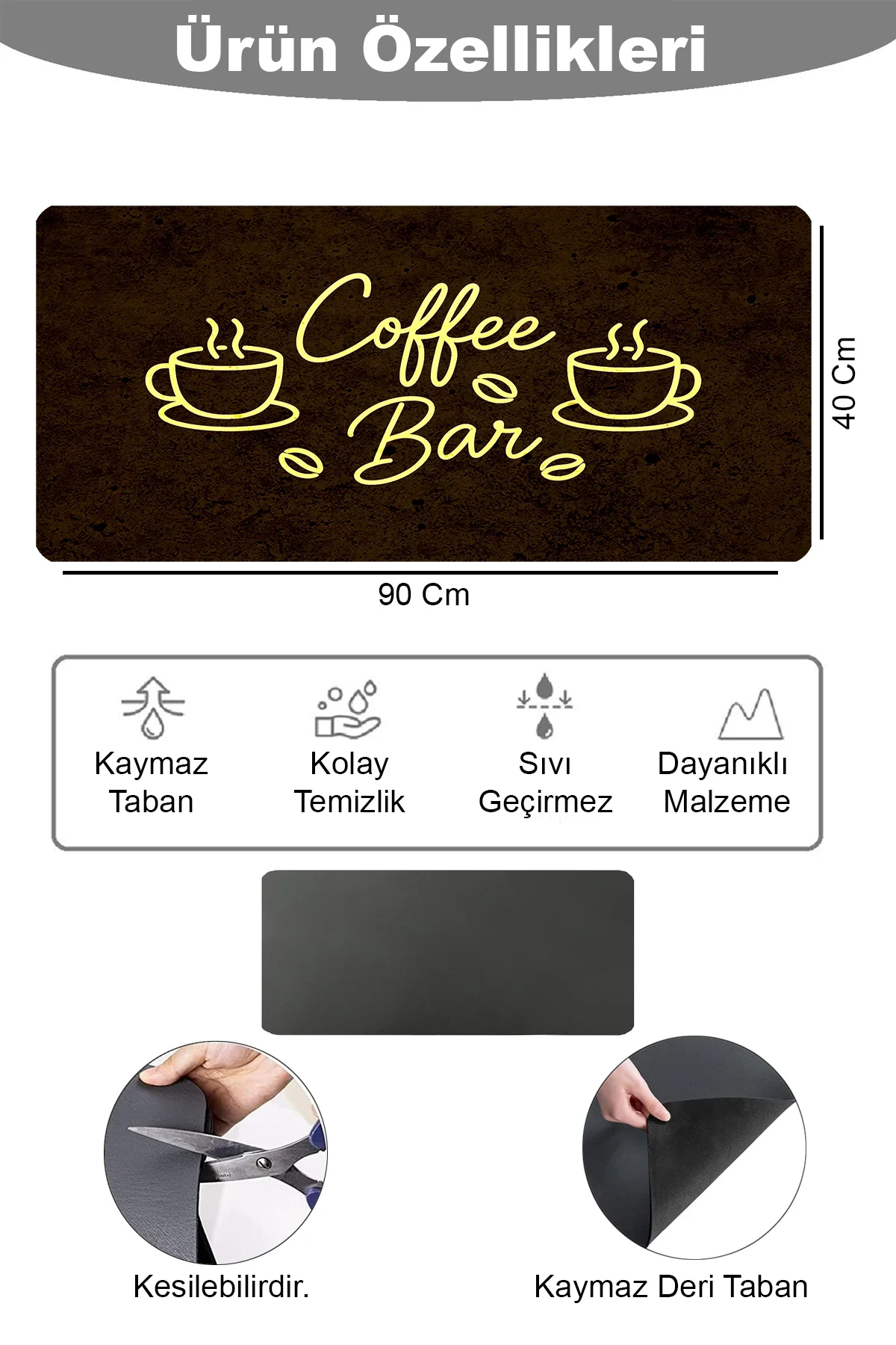 Valerine Life Barista Kahve Barı Tezgah Matı Sıvı Geçirmez XXL Büyük Boy Espresso Makinesi Pad 40x90cm 27BRD250826