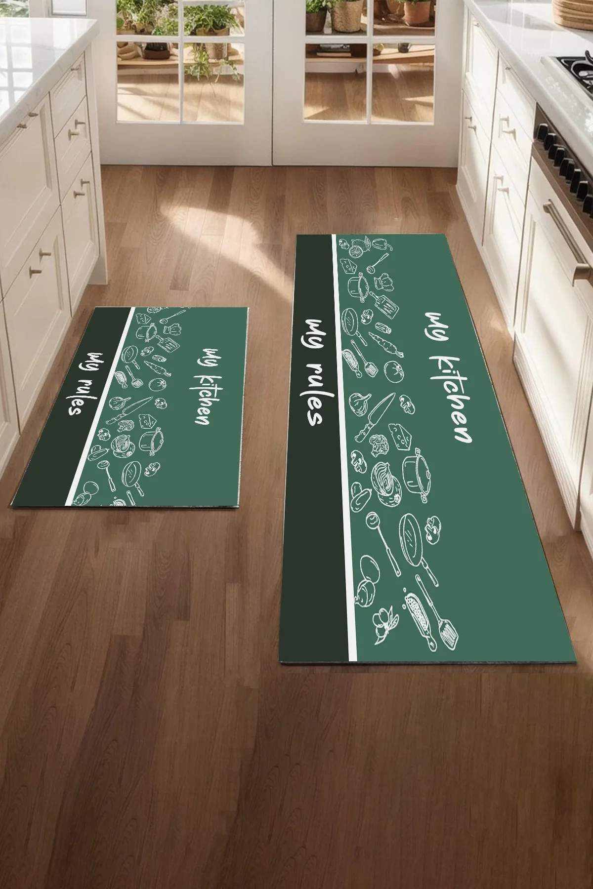 Valerine Life Benim Mutfağım Benim Kurallarım Mutfak Matı Halısı Yıkanır Kaymaz Taban Tezgah Önü Paspası İkili Set