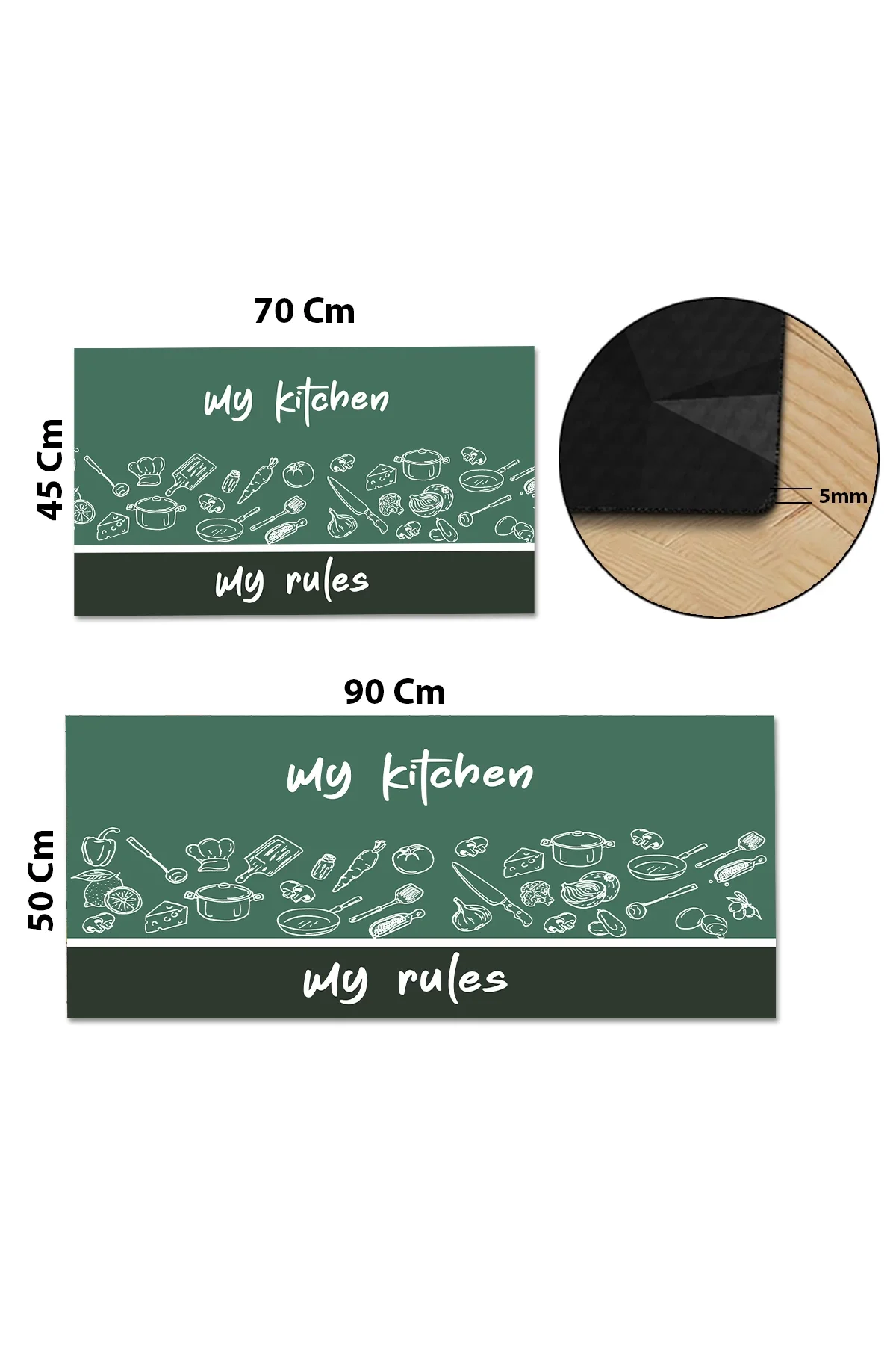 Valerine Life Benim Mutfağım Benim Kurallarım Mutfak Matı Halısı Yıkanır Kaymaz Taban Tezgah Önü Paspası İkili Set