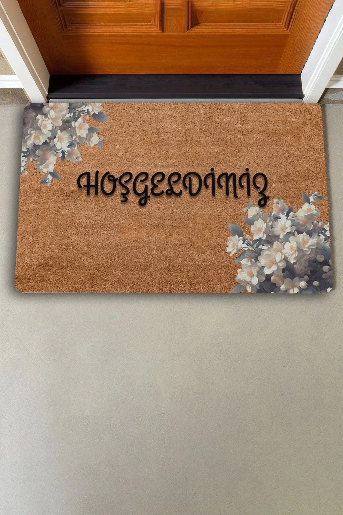 Valerine Life Beyaz Çuha Çiçekleri Hoş Geldiniz Kapı Önü Paspası 45x70cm