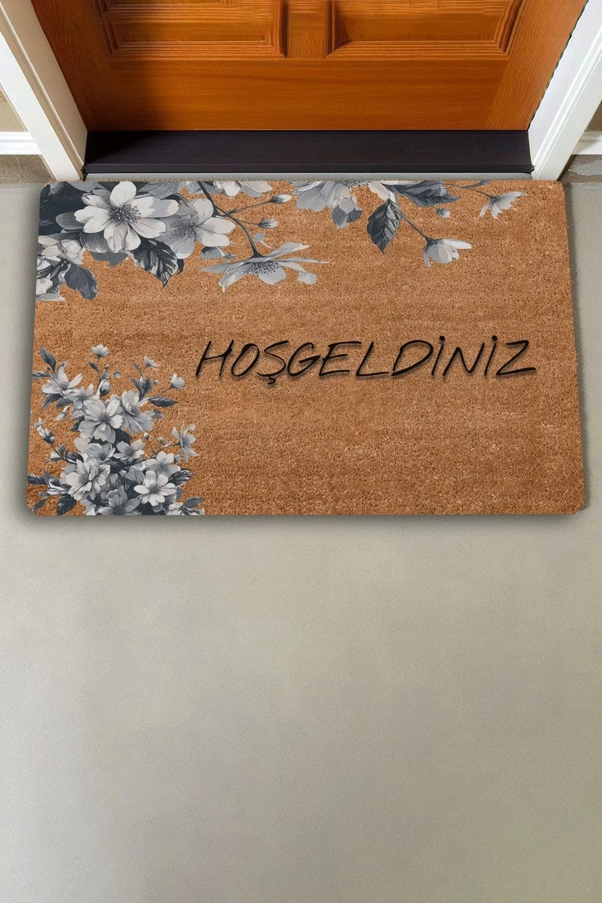 Valerine Life Beyaz Gerbera Çiçekleri Hoş Geldiniz Kapı Önü Paspası 45x70cm