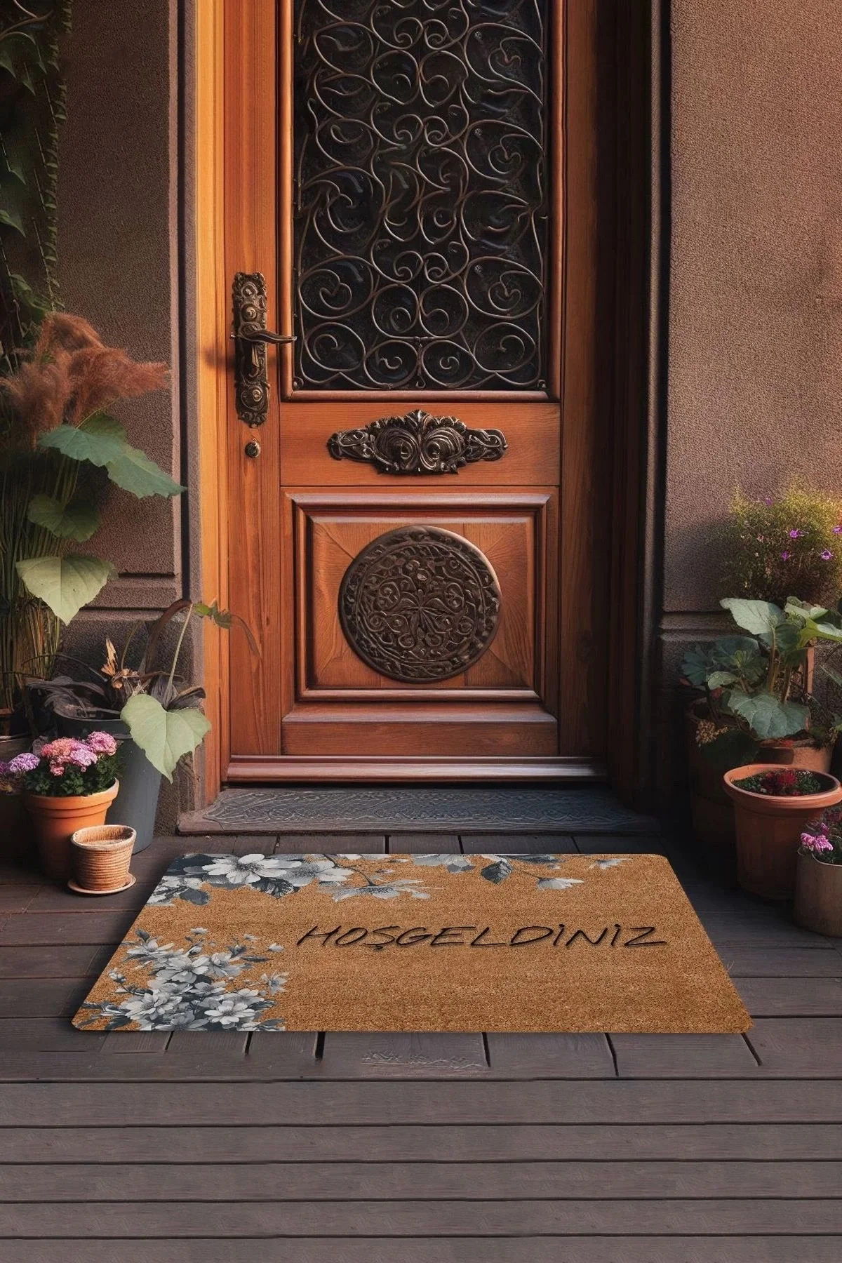 Valerine Life Beyaz Gerbera Çiçekleri Hoş Geldiniz Kapı Önü Paspası 45x70cm