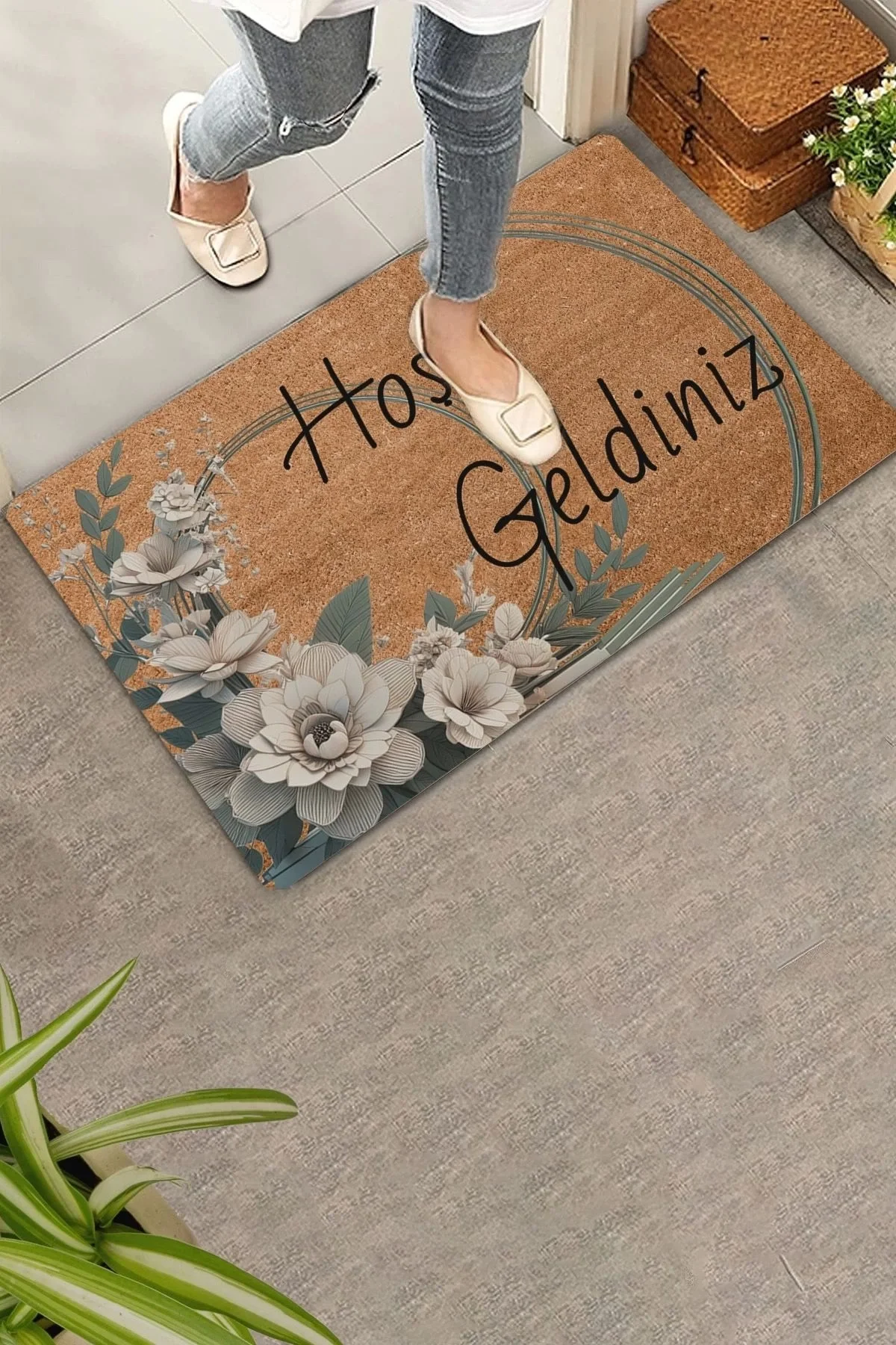 Valerine Life Beyaz Su Zambağı Hoş Geldiniz Kapı Önü Paspası 45x70cm