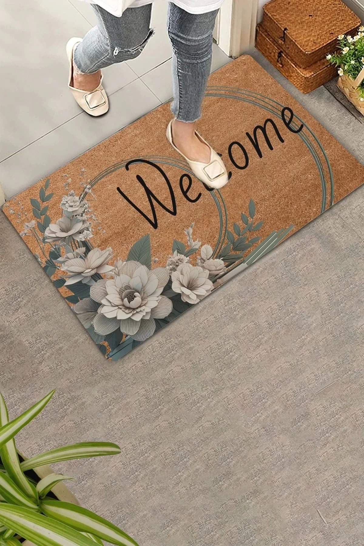 Valerine Life Beyaz Su Zambağı Welcome Kapı Önü Paspası 45x70cm