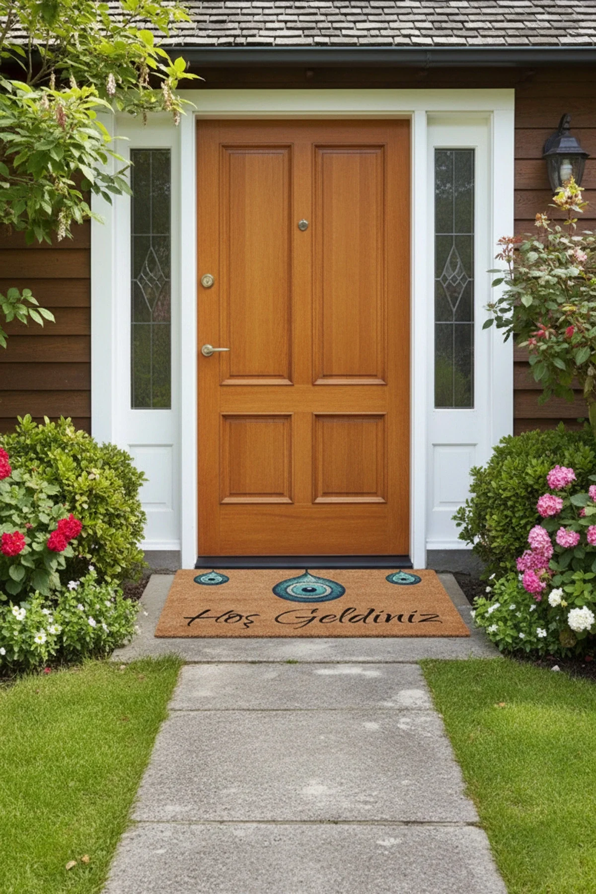 Valerine Life Bize Nazar Değmesin Üçlü Nazar Boncuğu Hoş Geldiniz Welcome Kapı Önü Paspası 45x70cm