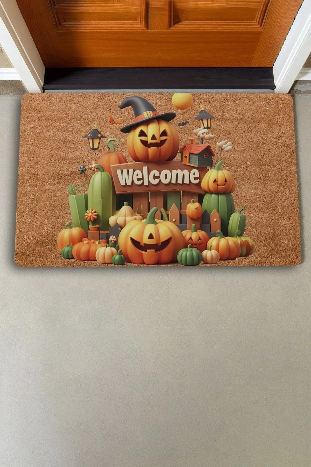 Valerine Life Cadılar Bayramı Bal Kabağı Welcome Kapı Önü Paspası 45x70cm