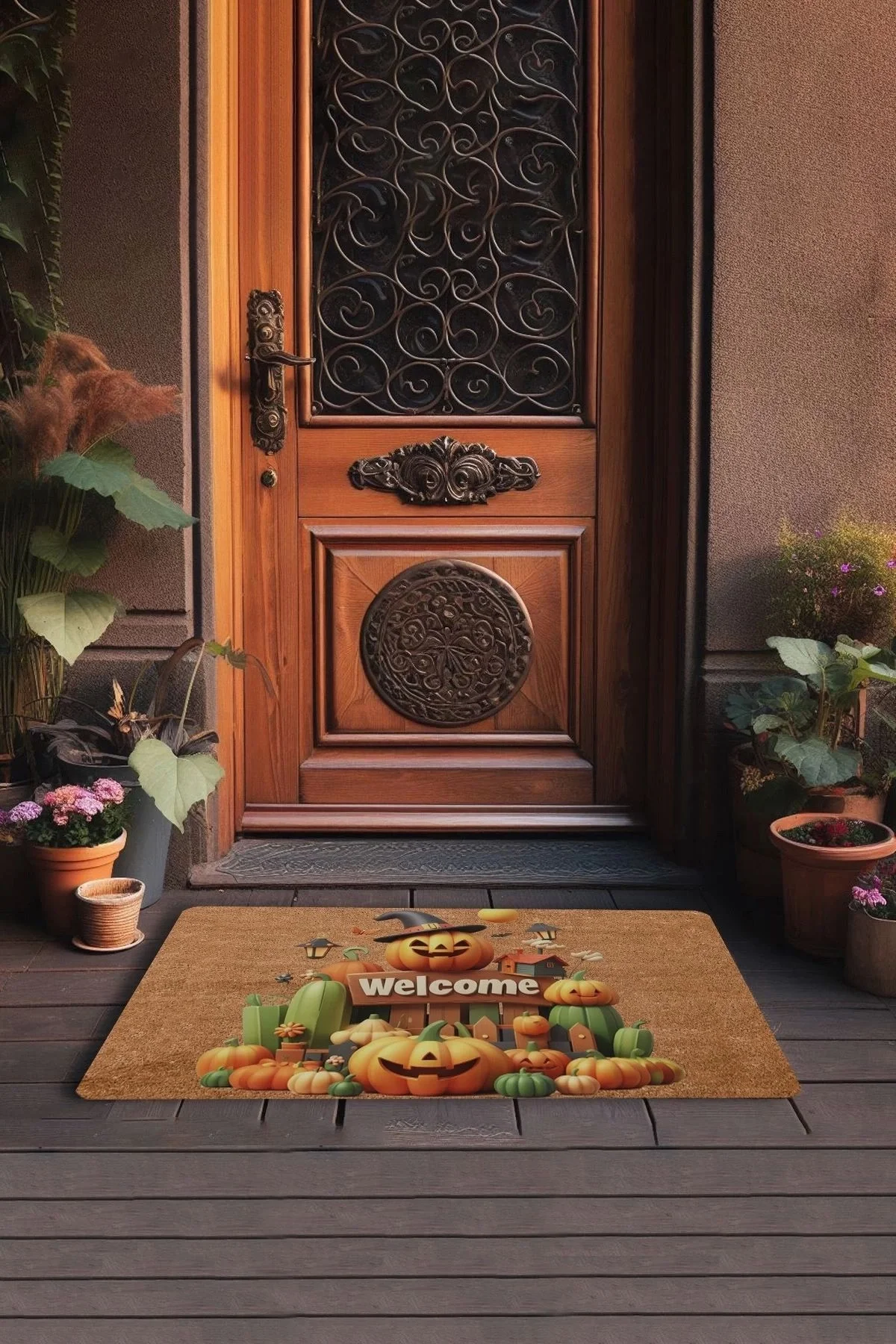 Valerine Life Cadılar Bayramı Bal Kabağı Welcome Kapı Önü Paspası 45x70cm