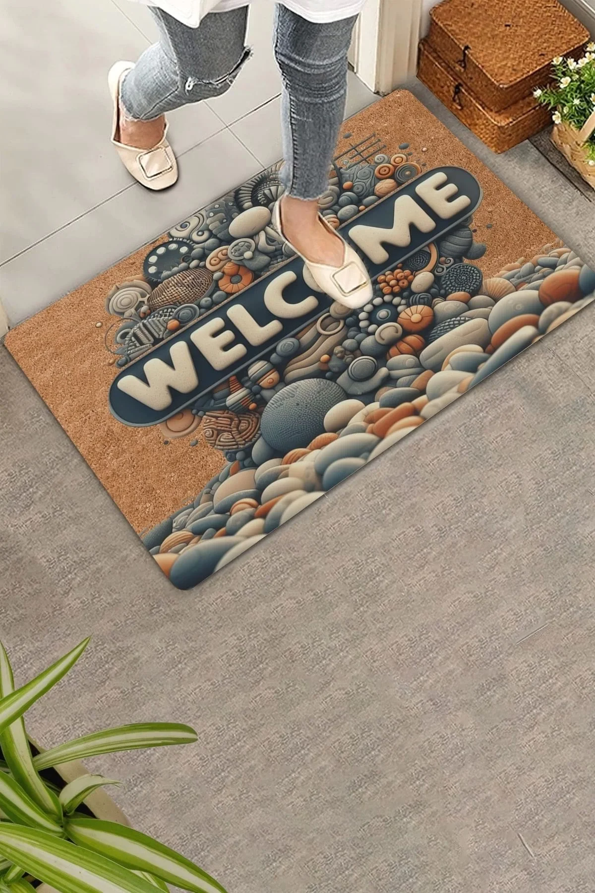 Valerine Life Çakıl Taşları Welcome Kapı Önü Paspası 45x70cm