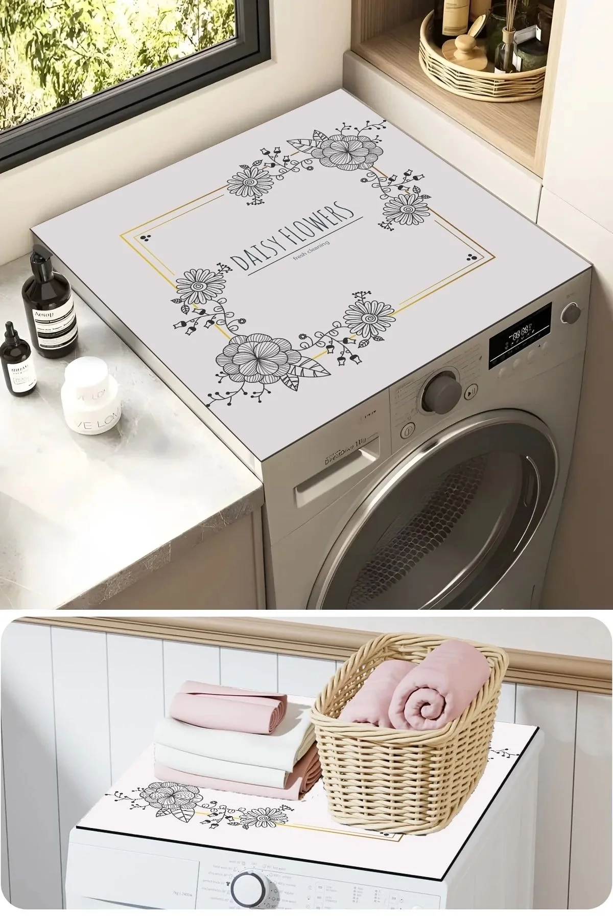 Valerine Life Çamaşır ve Kurutma Makinesi Üstü Düzenleyici Matı Örtüsü Kaymaz Sıvı Geçirmez 27CMD240607