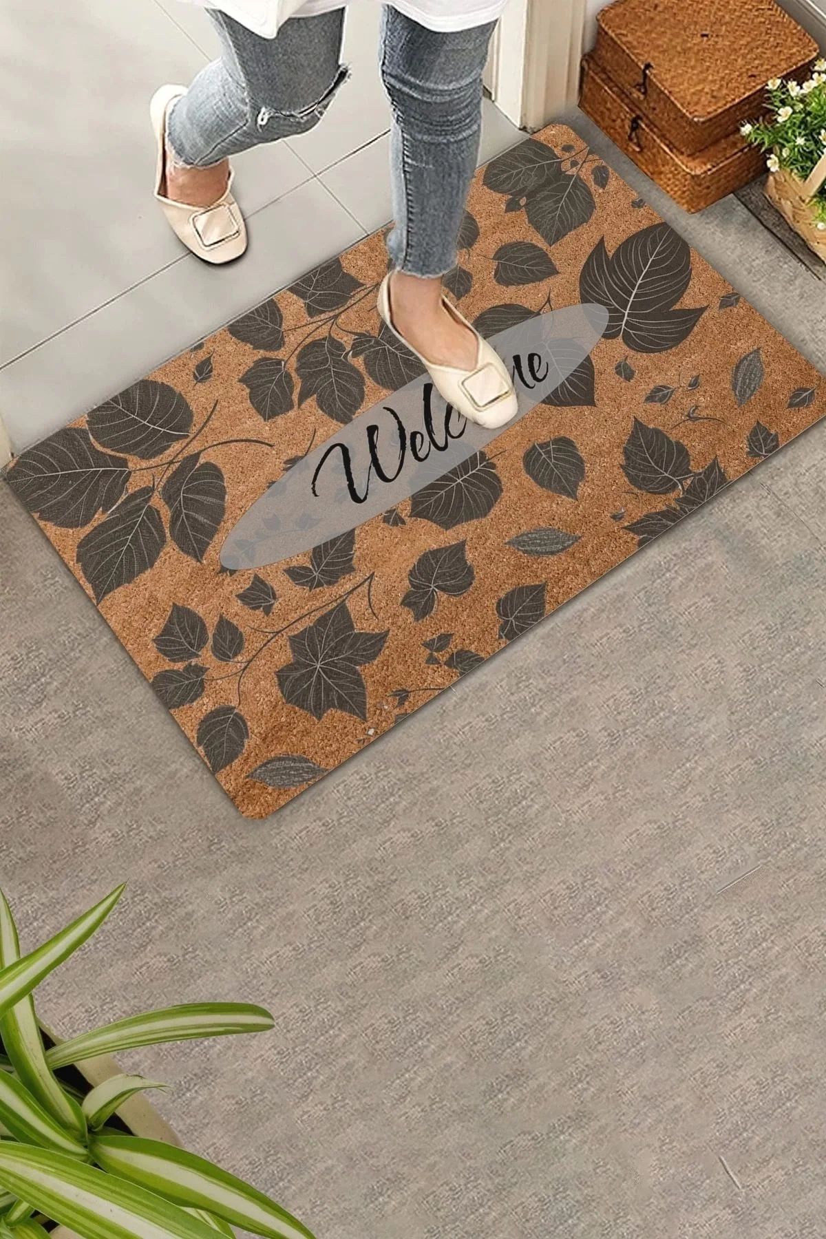 Valerine Life Ceviz Yaprakları Welcome Kapı Önü Paspası 45x70cm