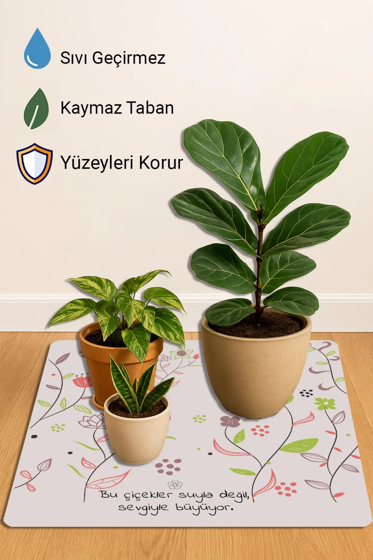 Valerine Life Çiçek Saksı Matı Salon Balkon Bitkileri Zemin Koruyucu Kaymaz Saksı Altlığı 60x60cm 27SAD250620