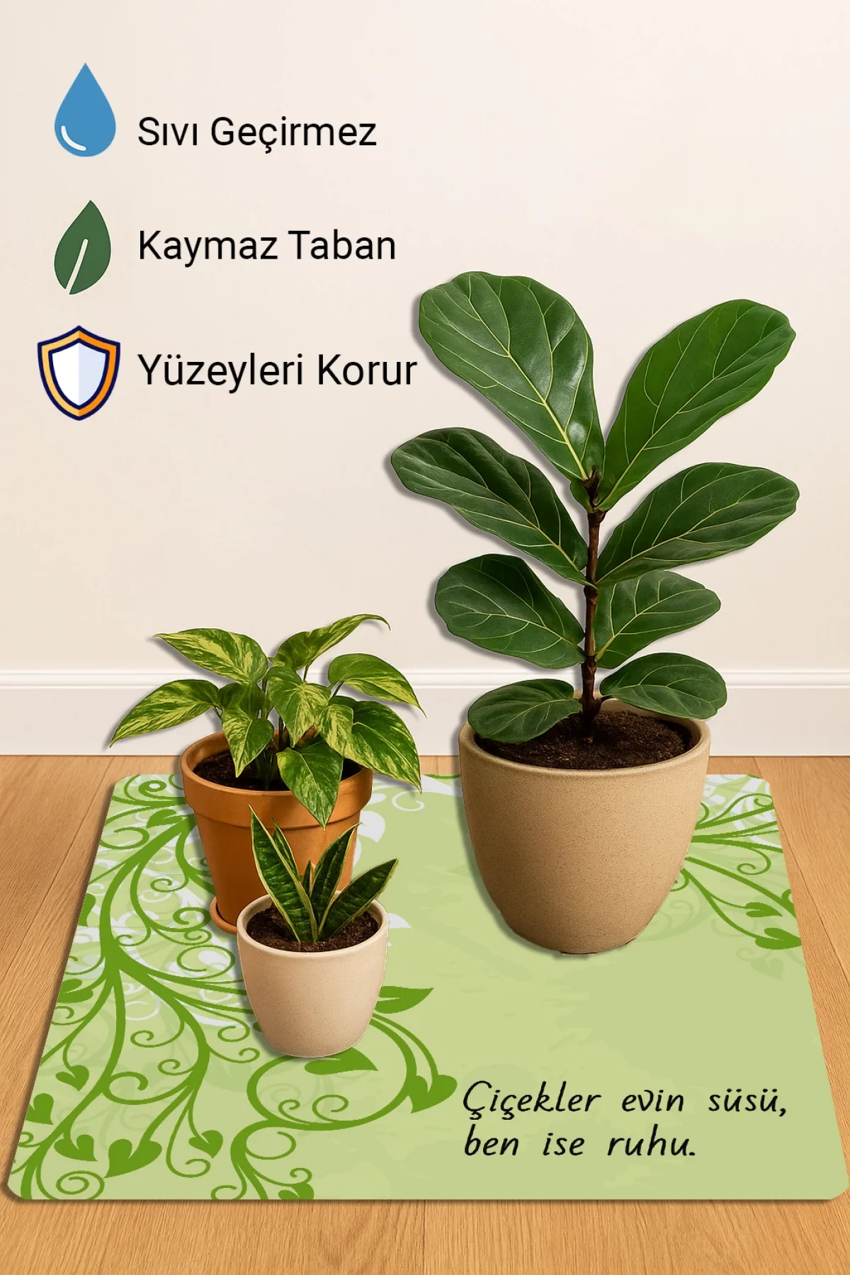 Valerine Life Çiçek Saksı Matı Salon Balkon Bitkileri Zemin Koruyucu Kaymaz Saksı Altlığı 60x60cm 27SAD250621