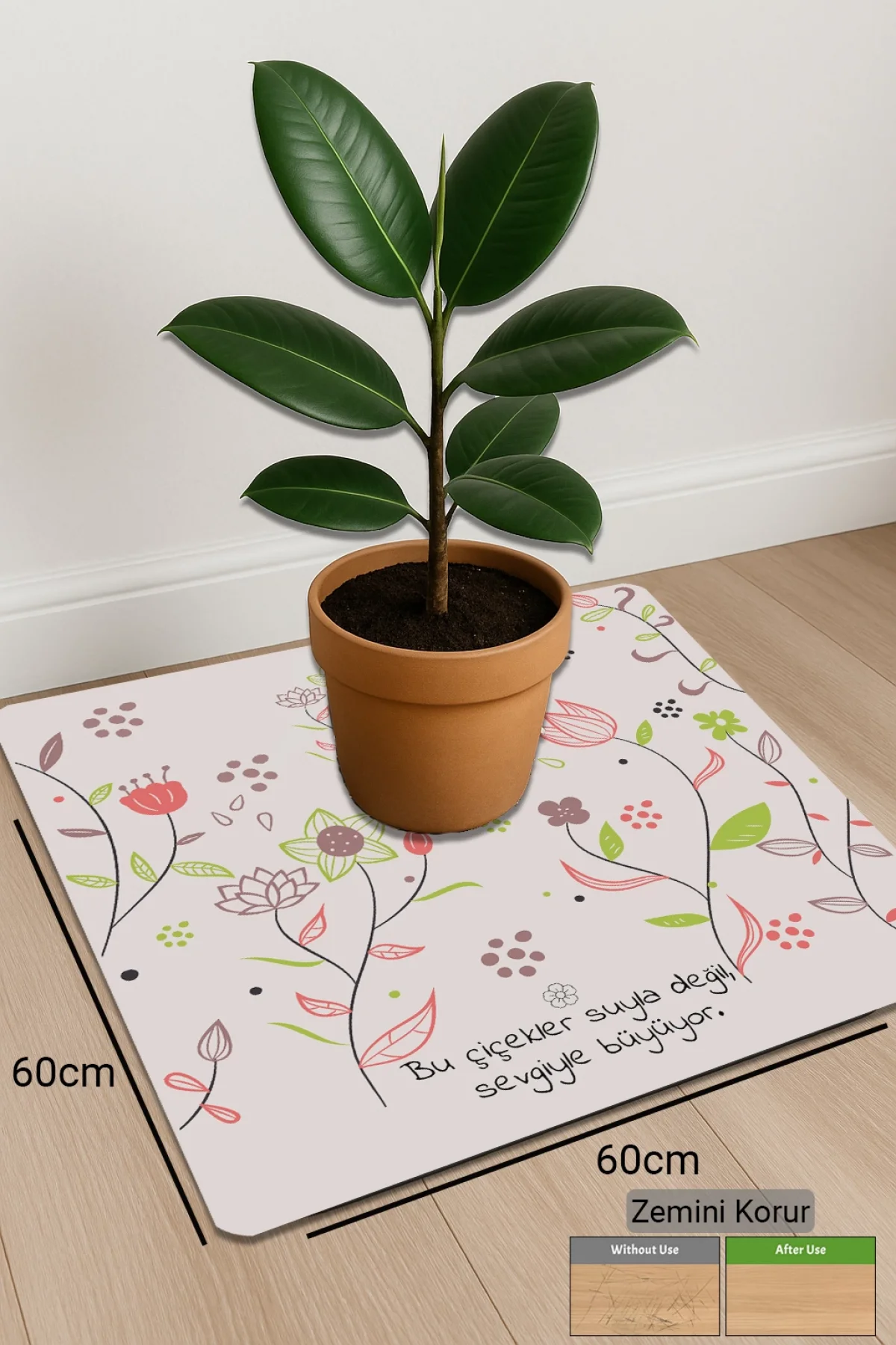 Valerine Life Çiçek Saksı Matı Salon Balkon Bitkileri Zemin Koruyucu Kaymaz Saksı Altlığı 60x60cm 27SAD250620