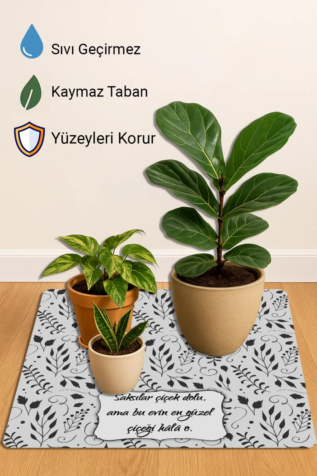 Valerine Life Çiçek Saksı Matı Salon Balkon Bitkileri Zemin Koruyucu Kaymaz Saksı Altlığı 60x60cm 27SAD250624