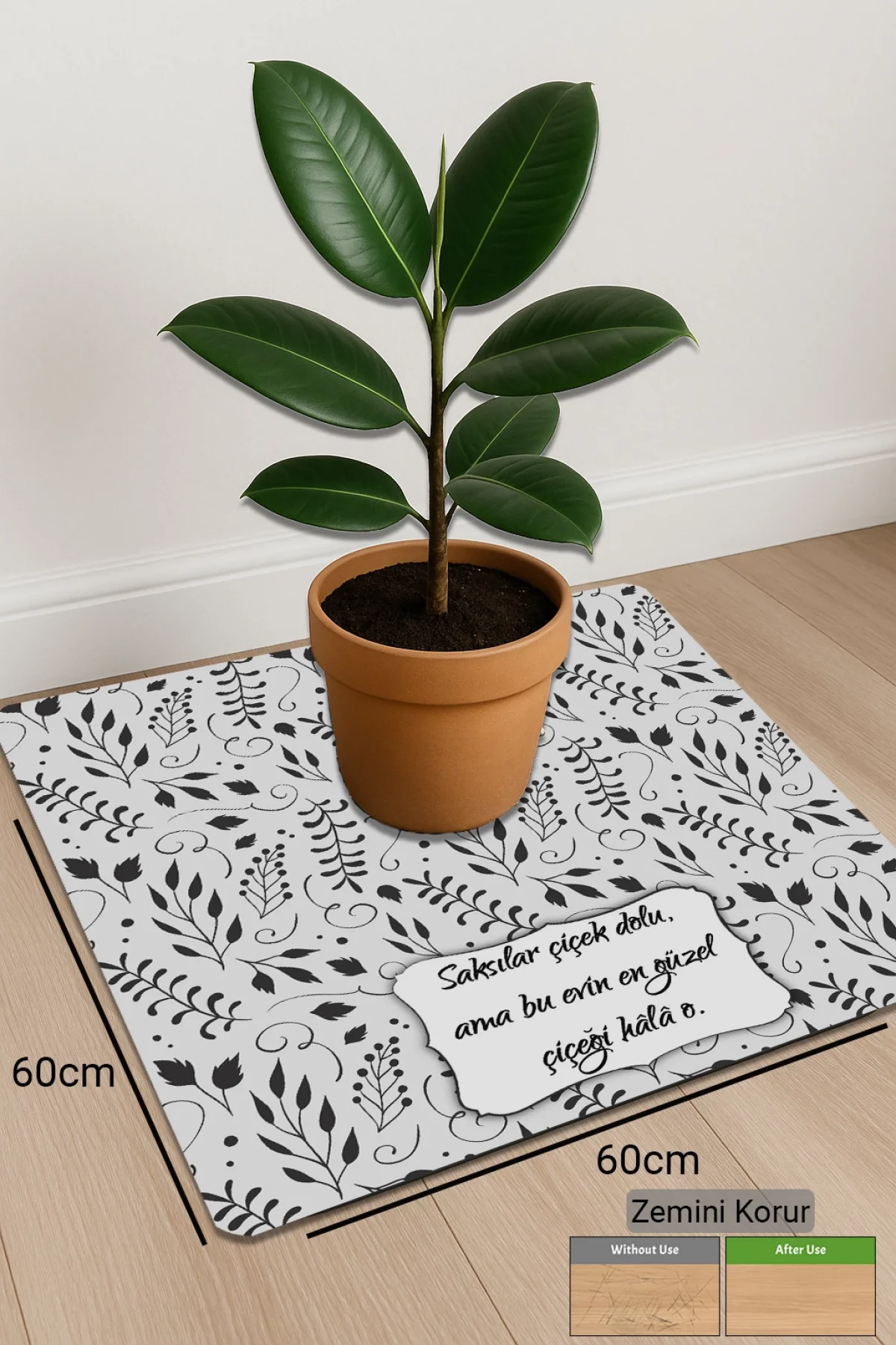 Valerine Life Çiçek Saksı Matı Salon Balkon Bitkileri Zemin Koruyucu Kaymaz Saksı Altlığı 60x60cm 27SAD250624