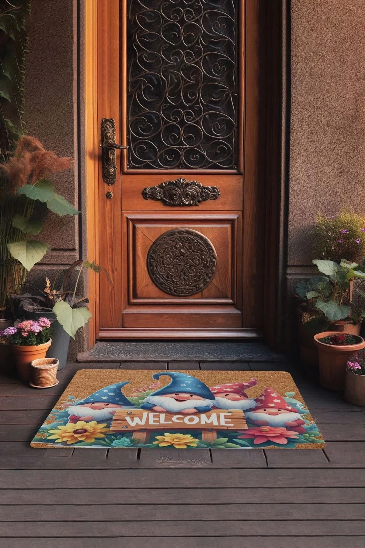 Valerine Life Çiçekler ve Cüceler Welcome Kapı Önü Paspası 45x70cm