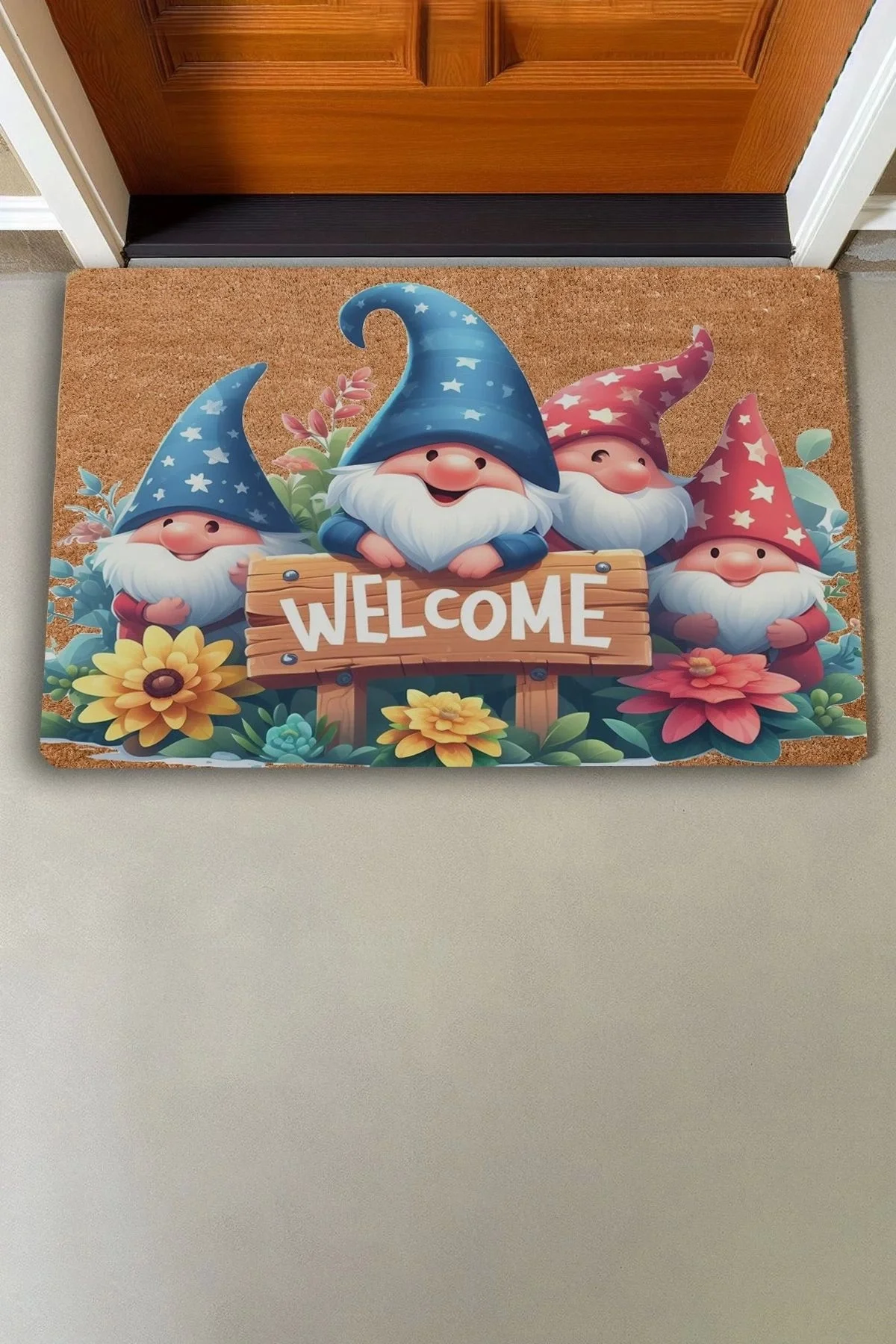 Valerine Life Çiçekler ve Cüceler Welcome Kapı Önü Paspası 45x70cm