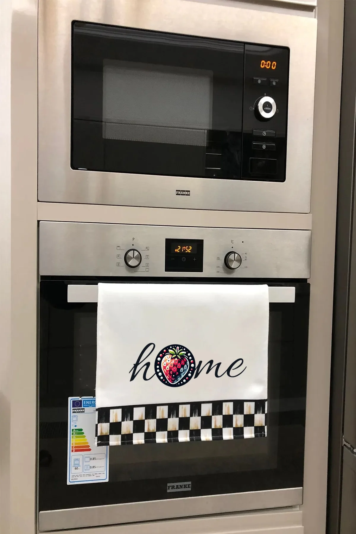 Valerine Life Çilekli Dama Desenli Home Mutfak Kurulama ve Fırın Beyaz El Havlusu %100 Pamuklu 35x50cm