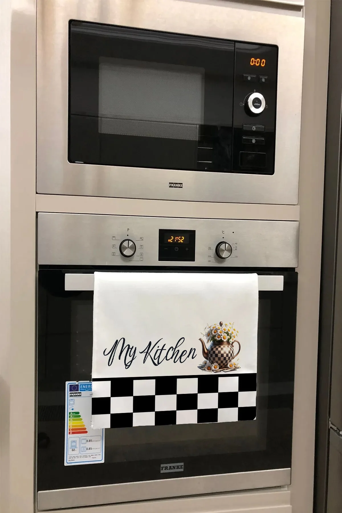 Valerine Life My Kitchen Dama Desenli Papatyalı Mutfak Kurulama ve Fırın Beyaz El Havlusu %100 Pamuklu 35x50cm