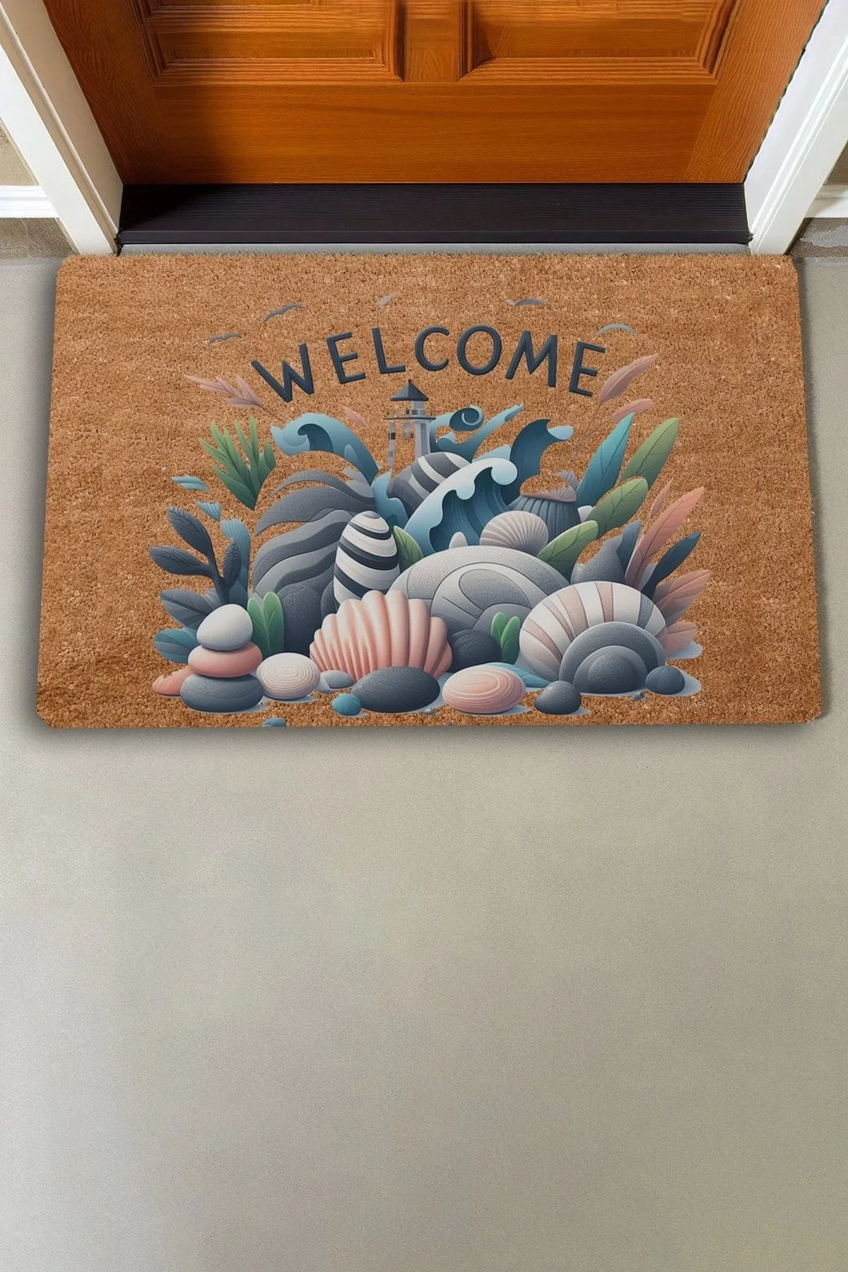 Valerine Life Deniz Feneri Deniz Taşları Welcome Kapı Önü Paspası 45x70cm