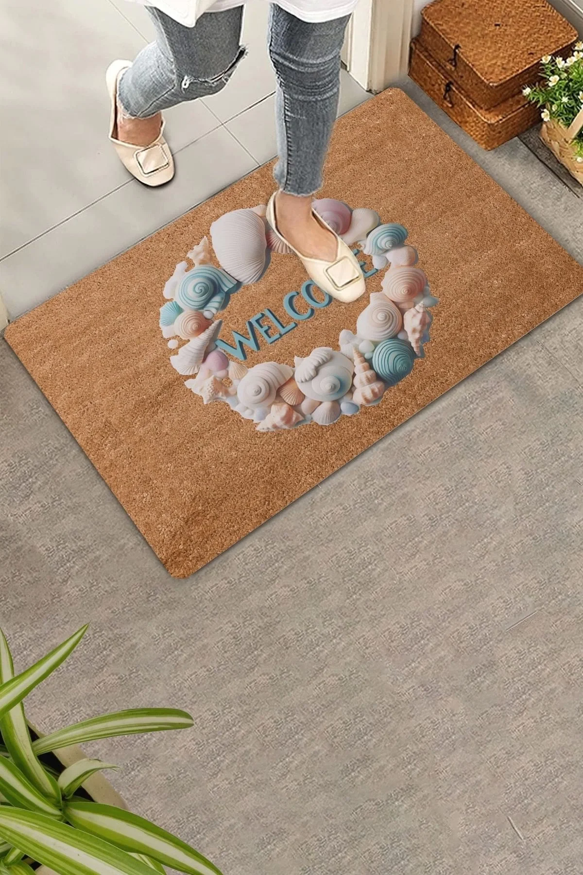 Valerine Life Deniz Kabuklu Welcome Kapı Önü Paspası 45x70cm