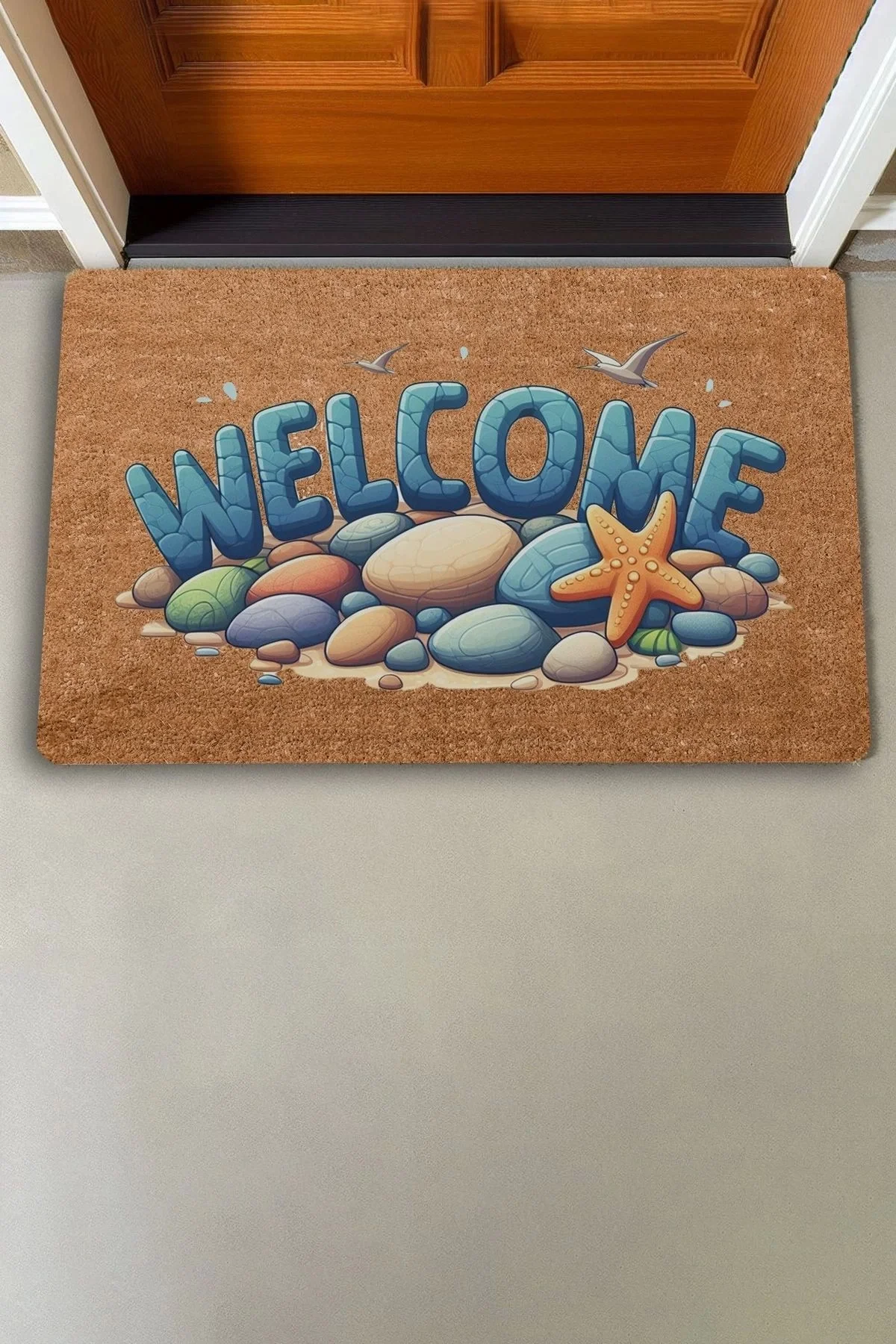 Valerine Life Deniz Taşları ve Deniz Yıldızı Welcome Kapı Önü Paspası 45x70cm