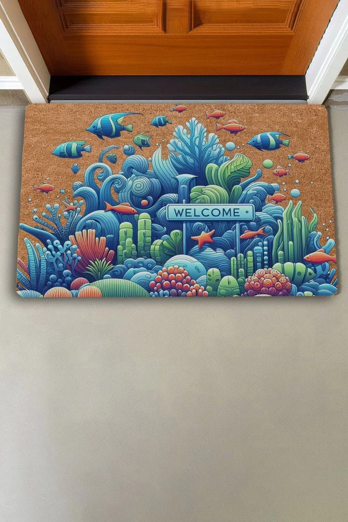 Valerine Life Deniz ve Balık Temalı Welcome Kapı Önü Paspası 45x70cm
