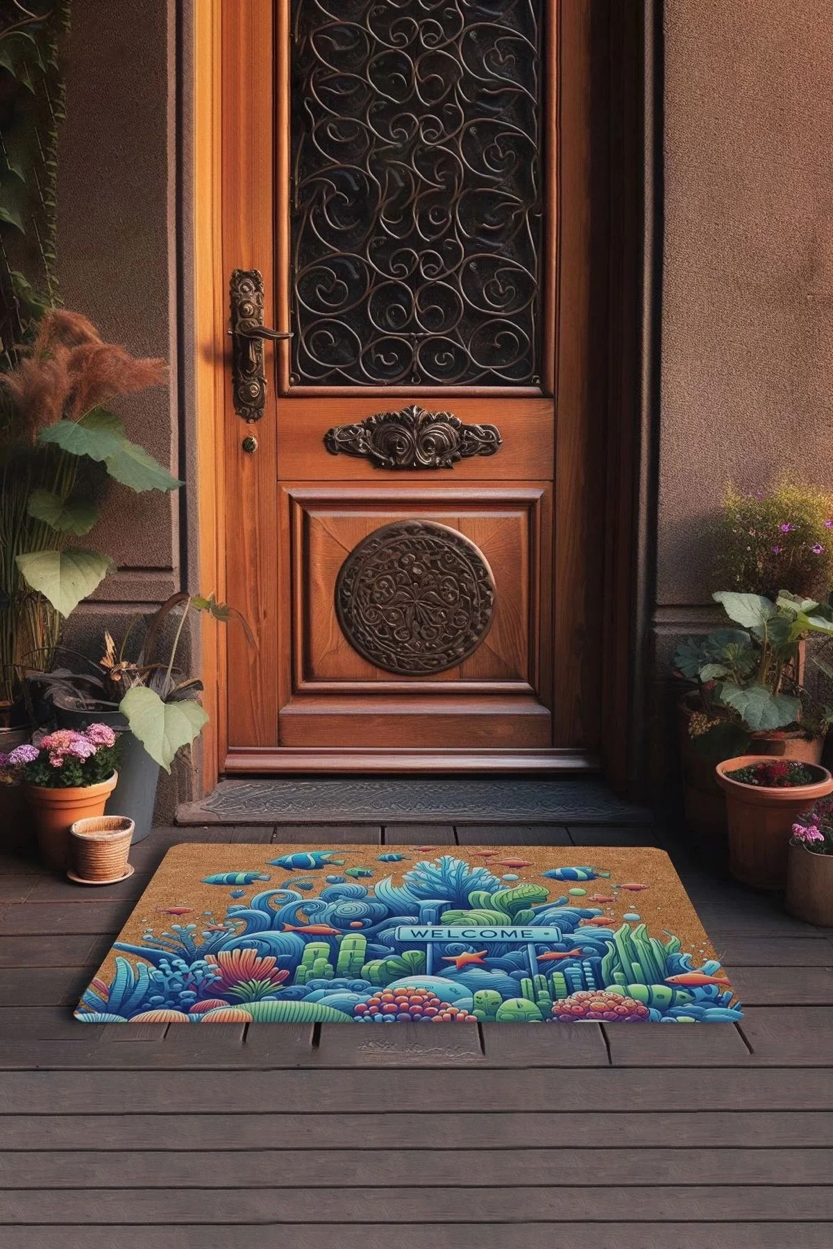 Valerine Life Deniz ve Balık Temalı Welcome Kapı Önü Paspası 45x70cm