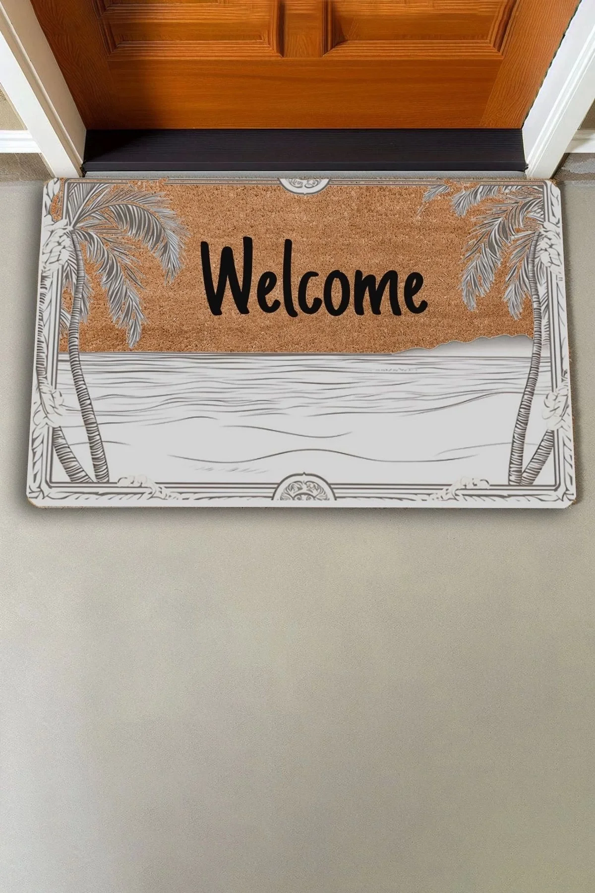 Valerine Life Deniz ve Palmiye Manzaralı Welcome Kapı Önü Paspası 45x70cm