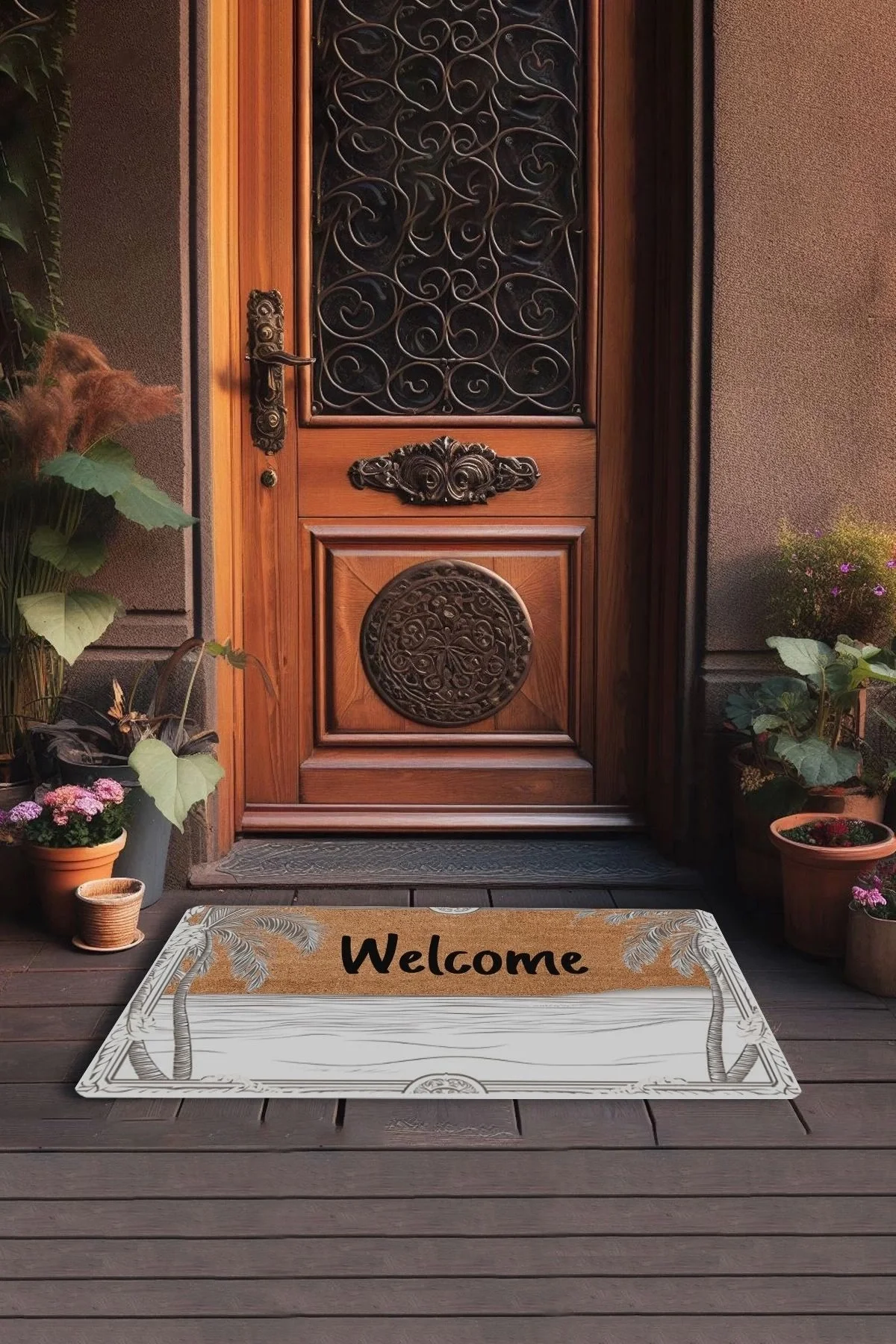 Valerine Life Deniz ve Palmiye Manzaralı Welcome Kapı Önü Paspası 45x70cm