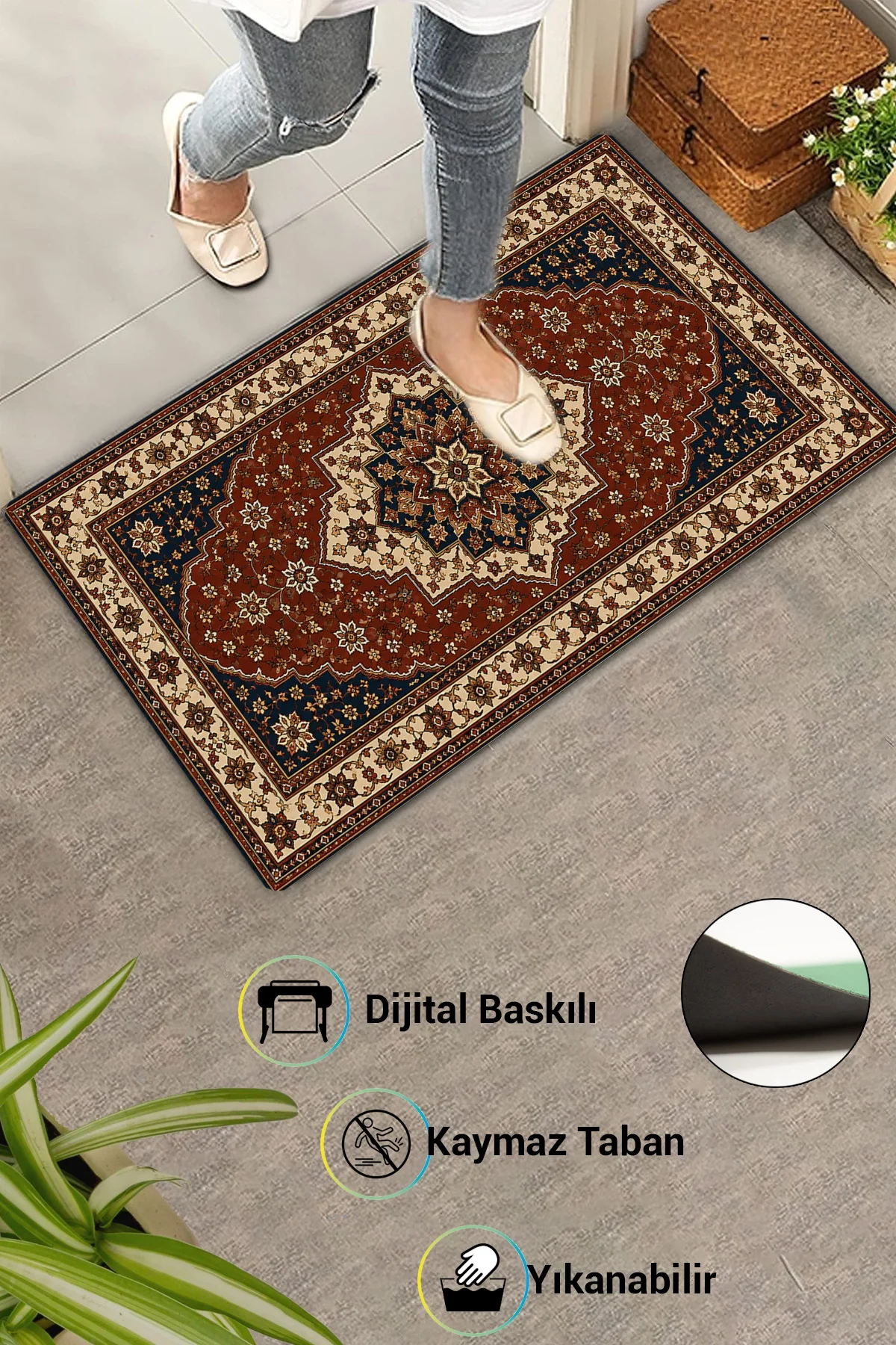 Valerine Life Kapı Önü Paspası 45x70cm Ev Ofis işyeri iç Dış Şahmeran Motifi Dijital Baskılı Kaymaz