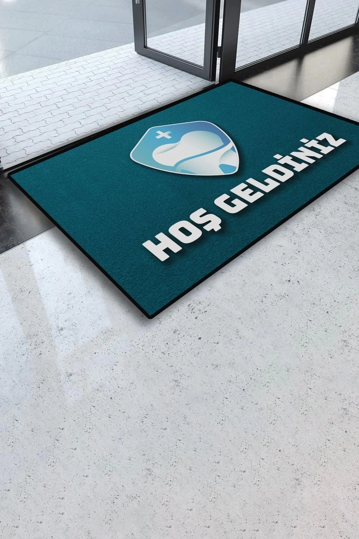 Valerine Life Diş Kliniği Turkuaz Renk Hoş Geldiniz Welcome Diş Doktoru Kapı Önü Paspası 45x70cm