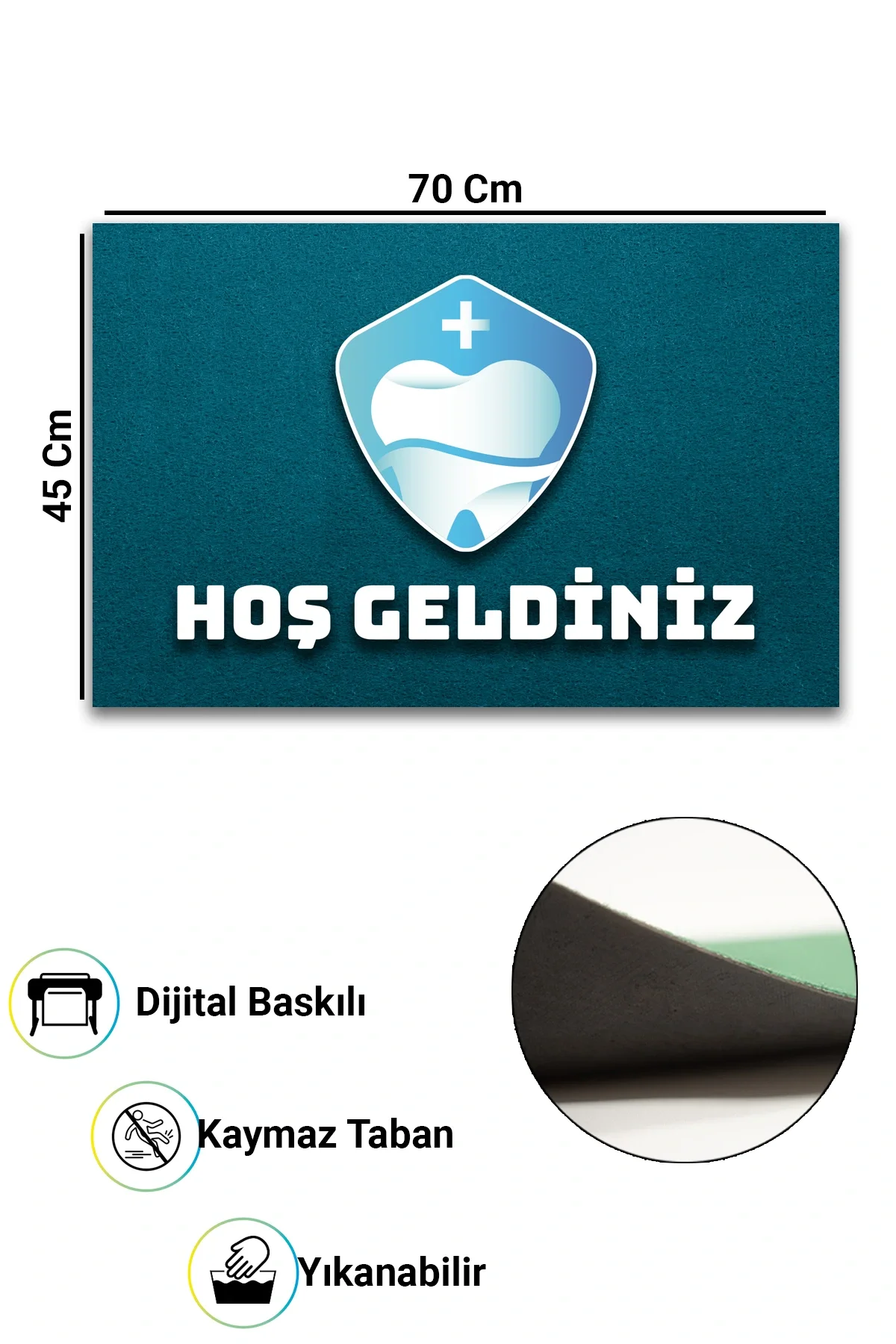 Valerine Life Diş Kliniği Turkuaz Renk Hoş Geldiniz Welcome Diş Doktoru Kapı Önü Paspası 45x70cm