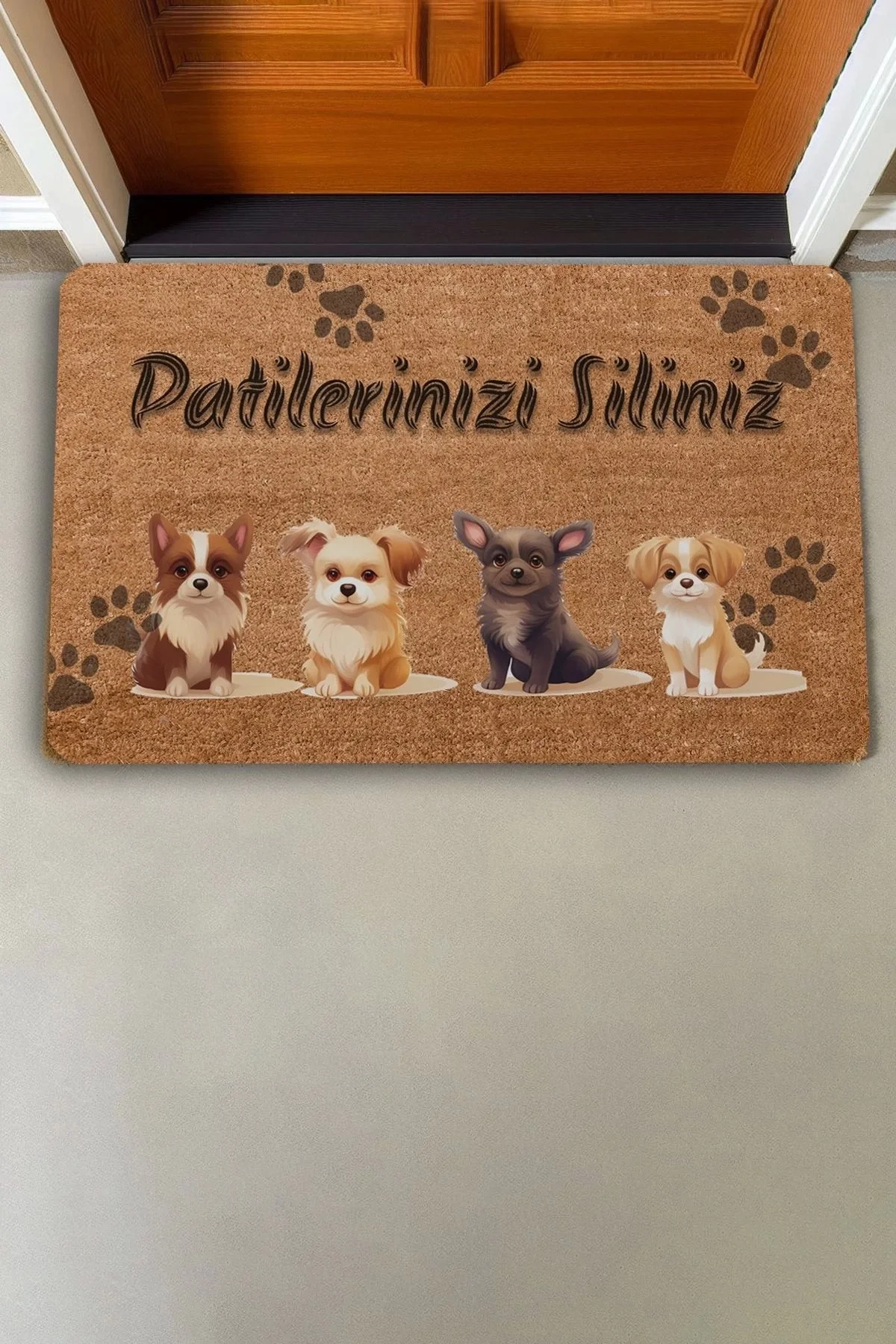 Valerine Life Dörtlü Sevimli Köpekler Patilerinizi Silin Kapı Önü Paspası 45x70cm
