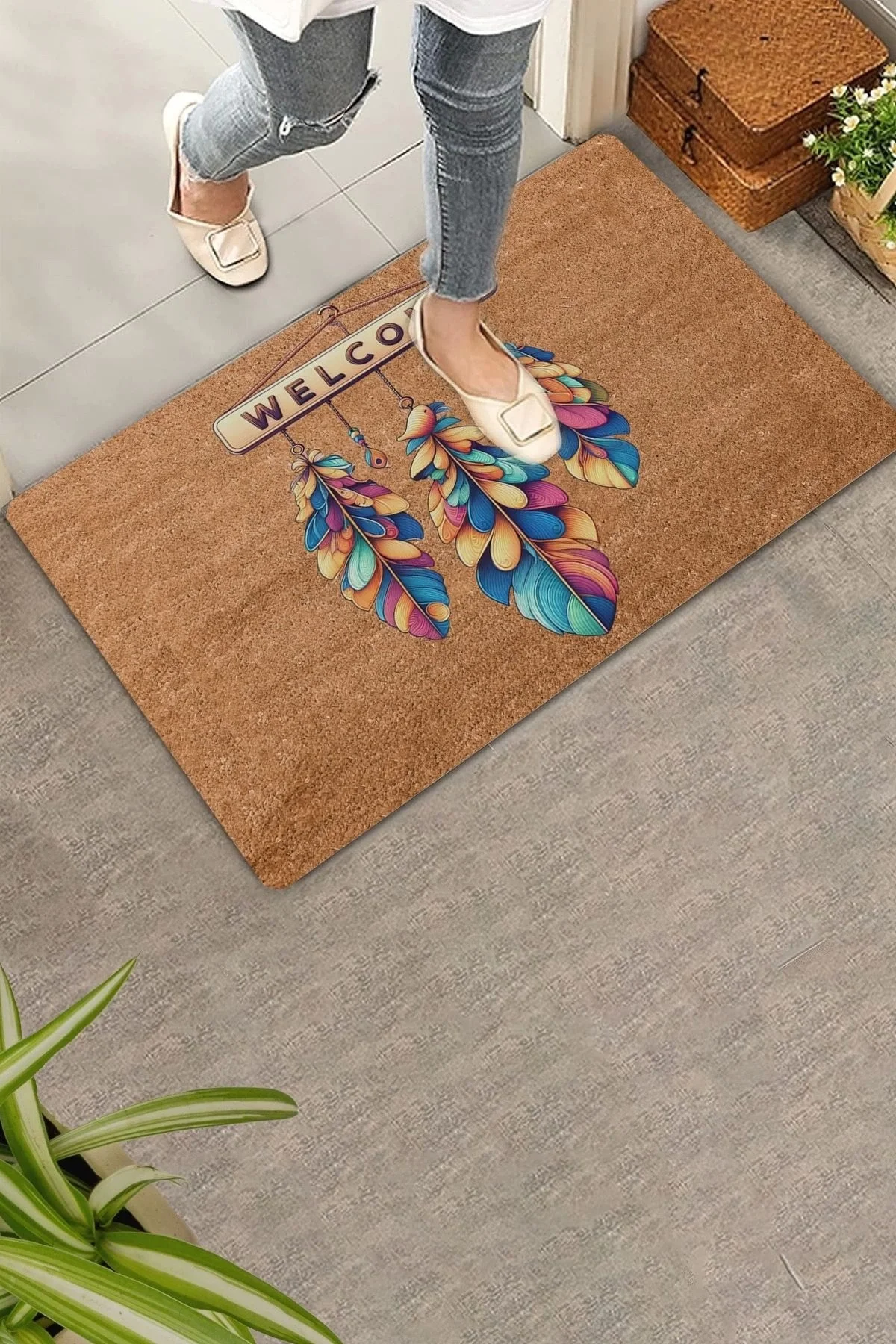 Valerine Life Düş Kapanı Kuş Tüyleri Welcome Kapı Önü Paspası 45x70cm