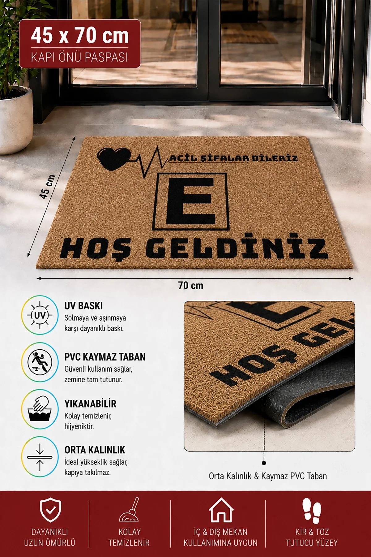 Valerine Life Eczane Logolu Acil Şifalar Dileriz Coco Görünüm işyeri Koko Kapı Önü Paspası 45x70cm