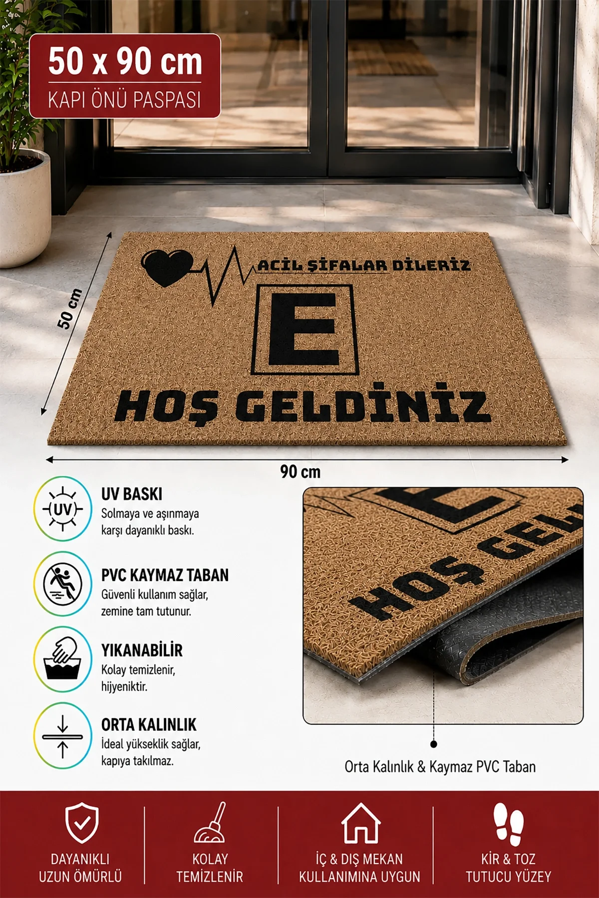 Valerine Life Eczane Logolu Acil Şifalar Dileriz Coco Görünüm işyeri Koko Kapı Önü Paspası 50x90cm