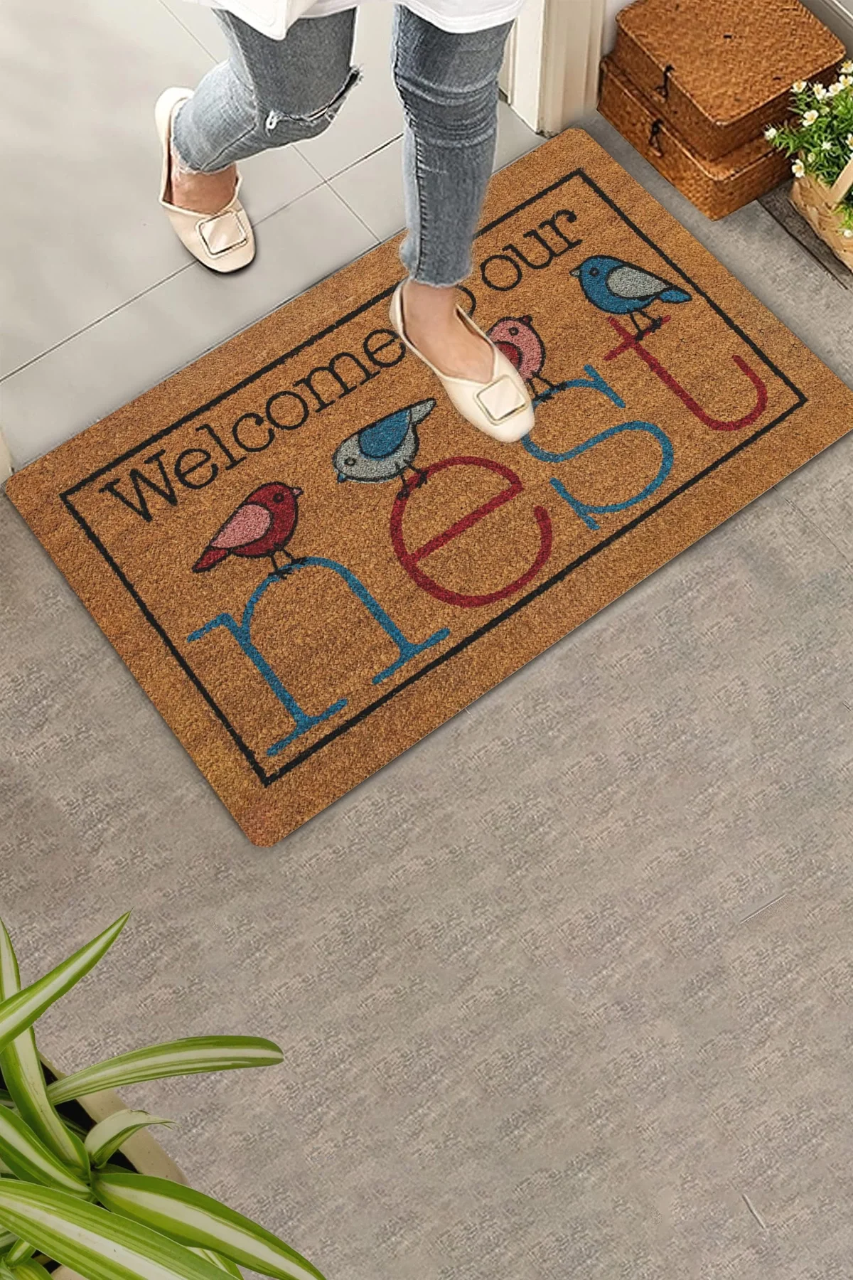 Valerine Life Yuvamıza Hoş Geldiniz Kuşlar Temalı Welcome Kapı Önü Paspası 45x70cm