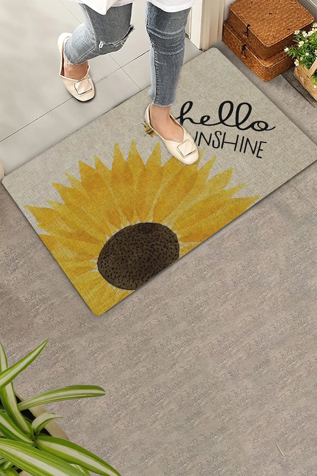 Valerine Life Günebakan Ay Çiçeği Merhaba Yaz Temalı Welcome Hoş Geldiniz Kapı Önü Paspası 45x70cm