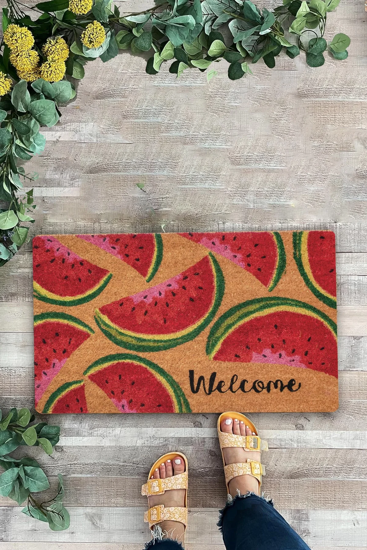 Valerine Life Karpuz Dilimi Desenli Kırmızı Welcome Hoş Geldiniz Kapı Önü Paspası 45x70cm