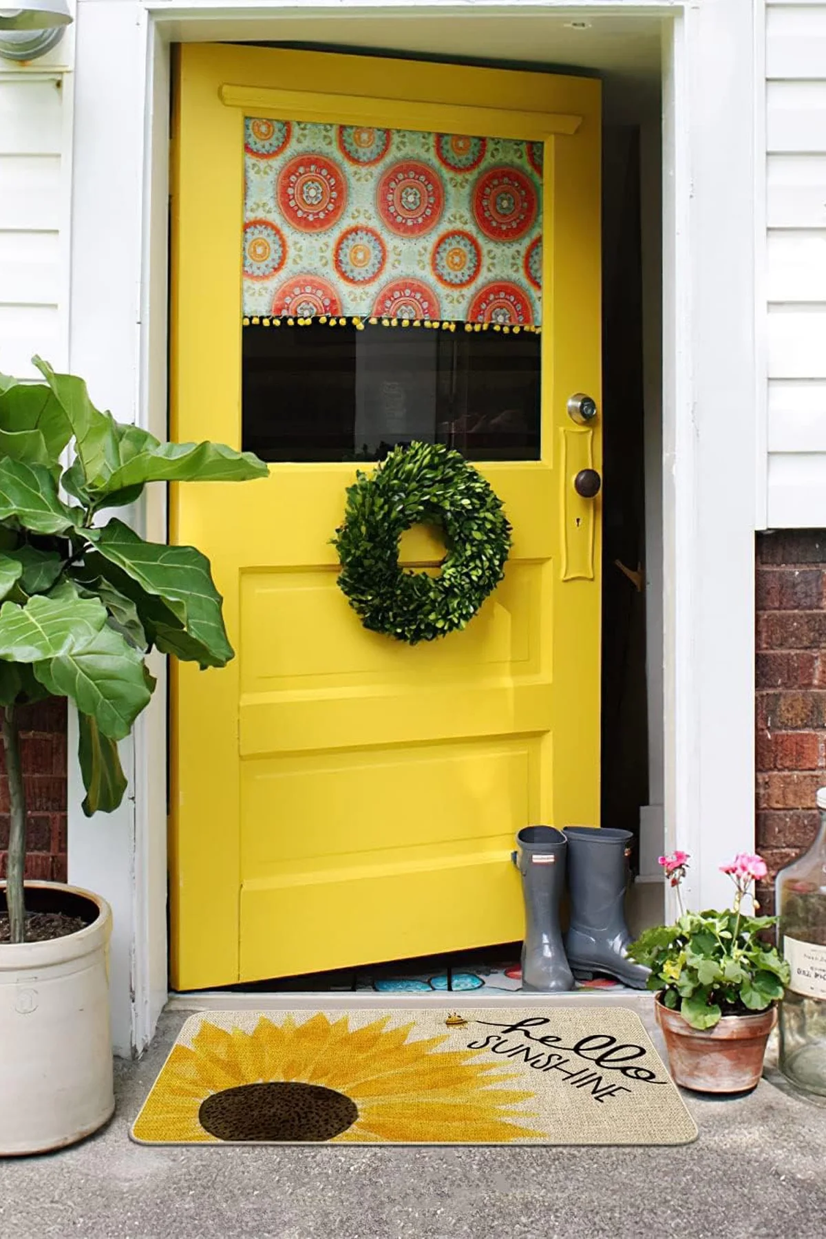 Valerine Life Günebakan Ay Çiçeği Merhaba Yaz Temalı Welcome Hoş Geldiniz Kapı Önü Paspası 45x70cm