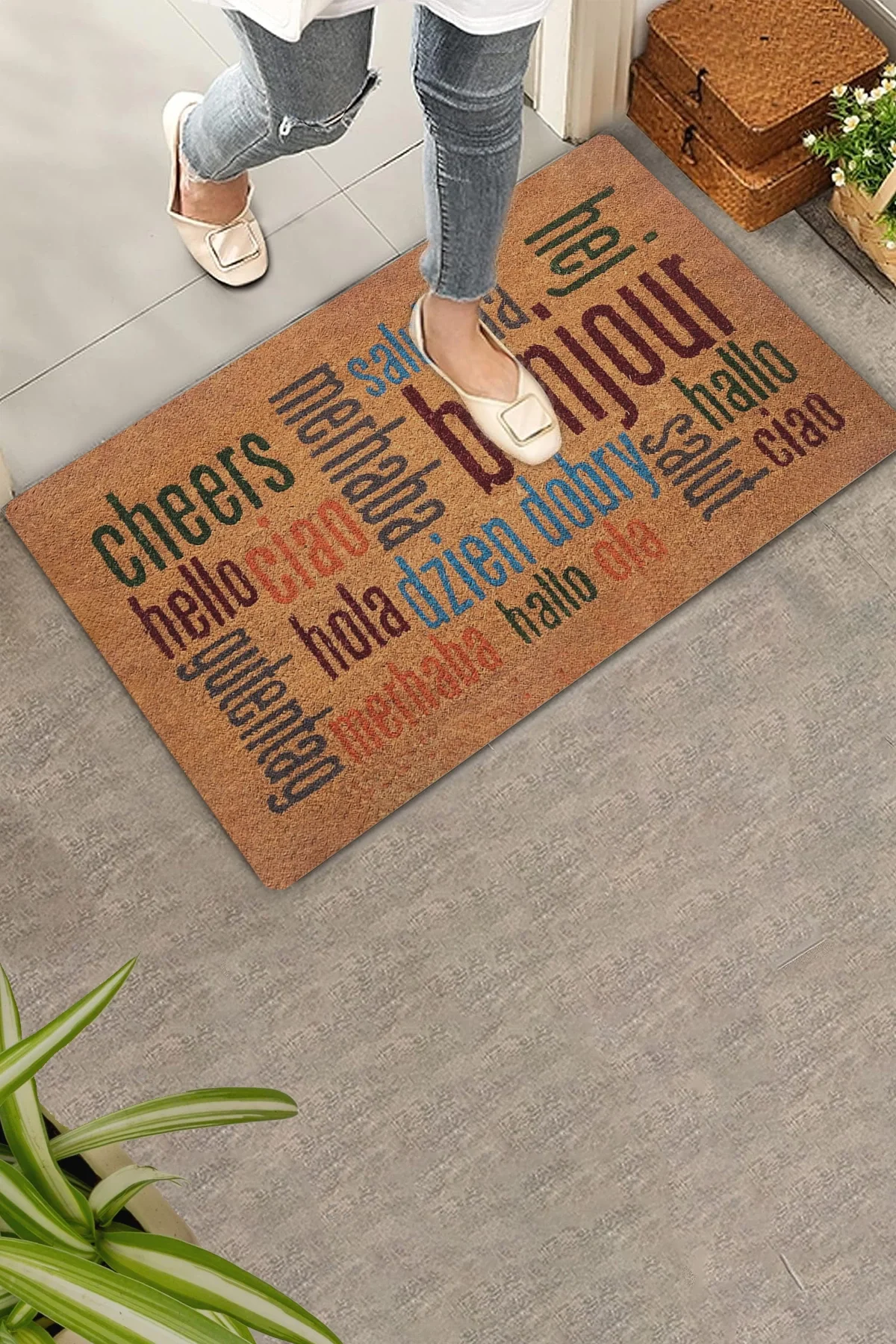 Valerine Life Farklı Dillerde Merhaba Yazılı Hoş Geldiniz Kapı Önü Paspası 45x70cm