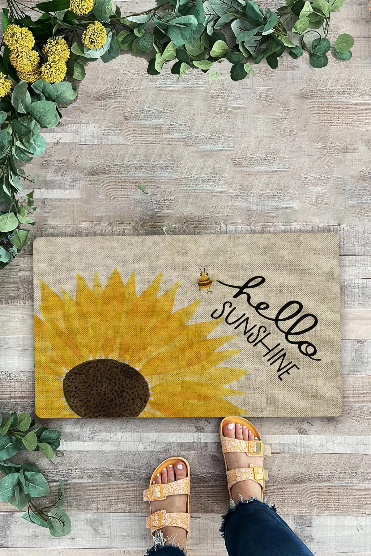 Valerine Life Günebakan Ay Çiçeği Merhaba Yaz Temalı Welcome Hoş Geldiniz Kapı Önü Paspası 45x70cm