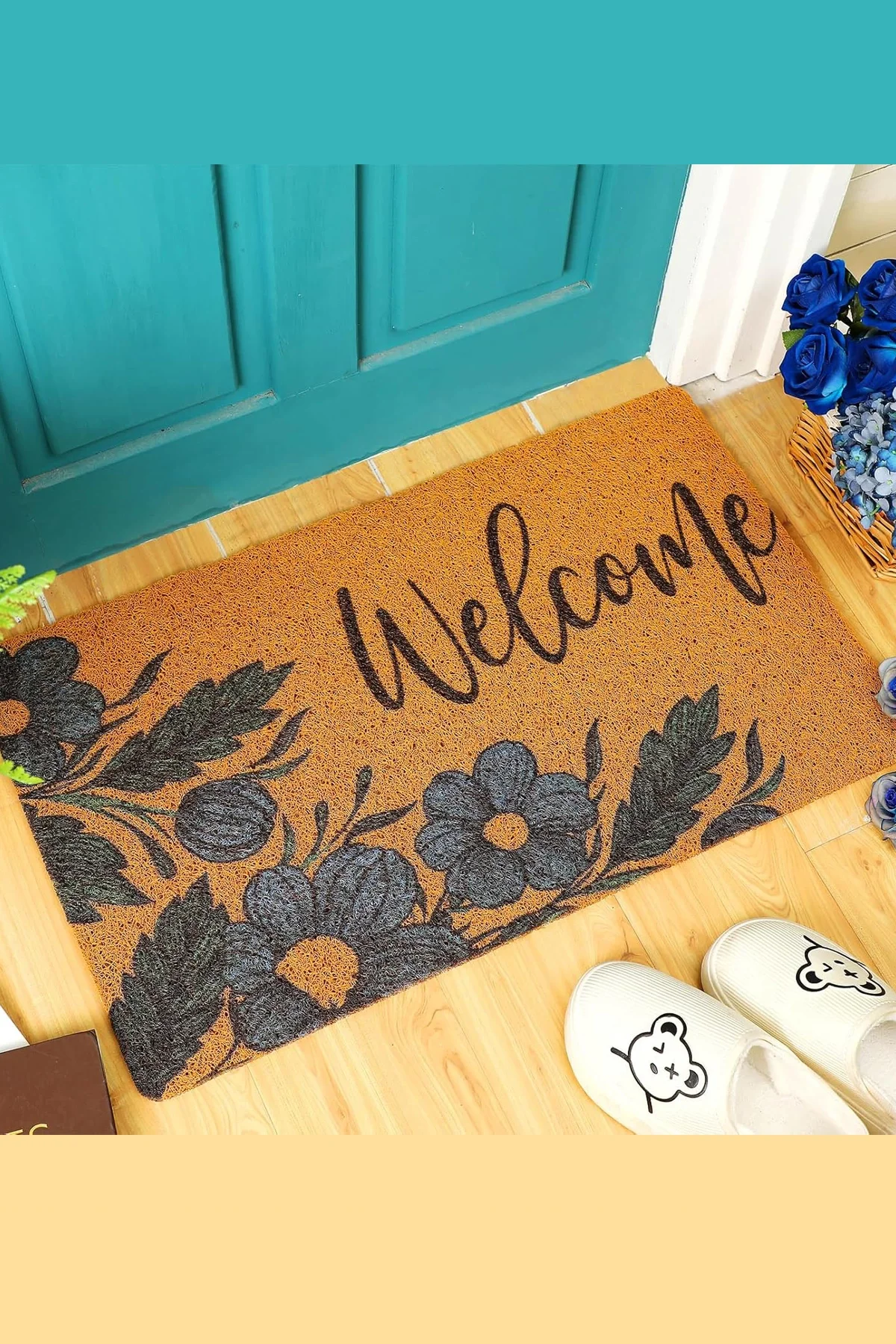 Valerine Life Lacivert Papatya Çiçekli Welcome Hoş Geldiniz Kapı Önü Paspası 45x70cm